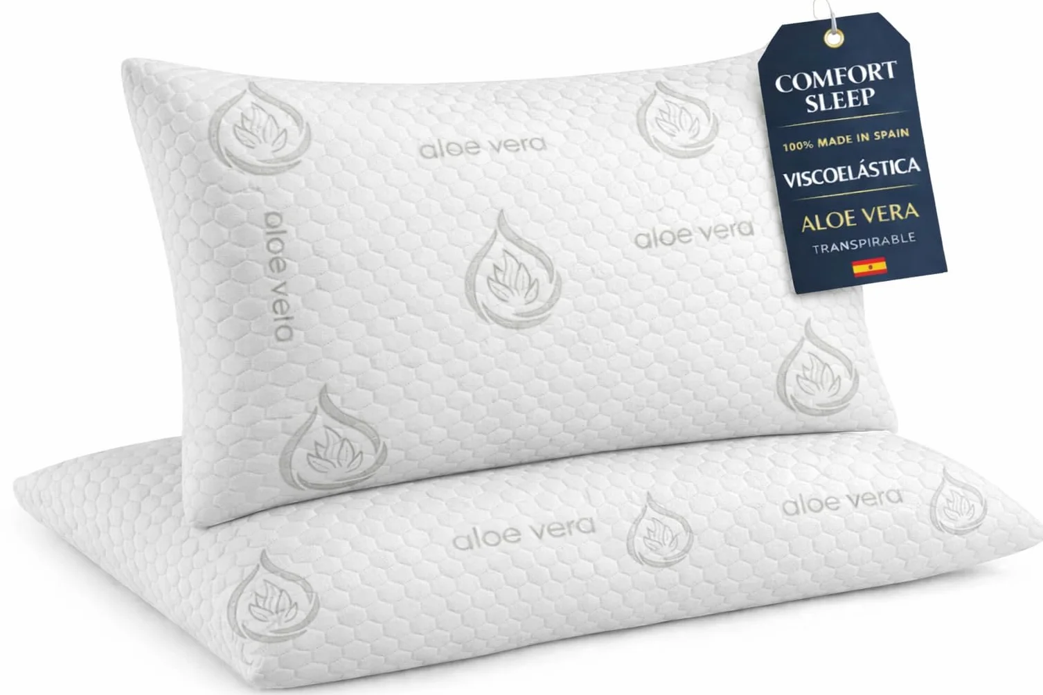 Dear Friend | 2 Almohadas Viscoelásticas 50x70 cm Memory Foam Adapatable Cuello y Termorreguladoras – Almohada Viscoelástica Aloe Vera Transpirable Doble Fundas desenfundables y núcleo viscoelástico