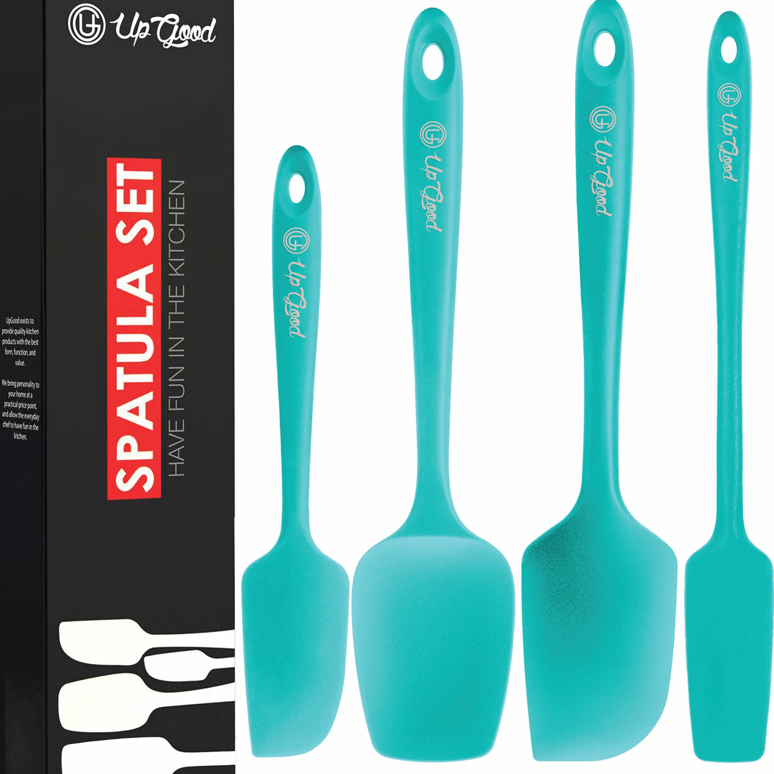 Juego de espátulas de silicona, 4 herramientas versátiles creadas para cocinar, hornear y mezclar, diseño de una pieza, antiadherente y resistente al calor, núcleo de acero inoxidable fuerte (UpGood