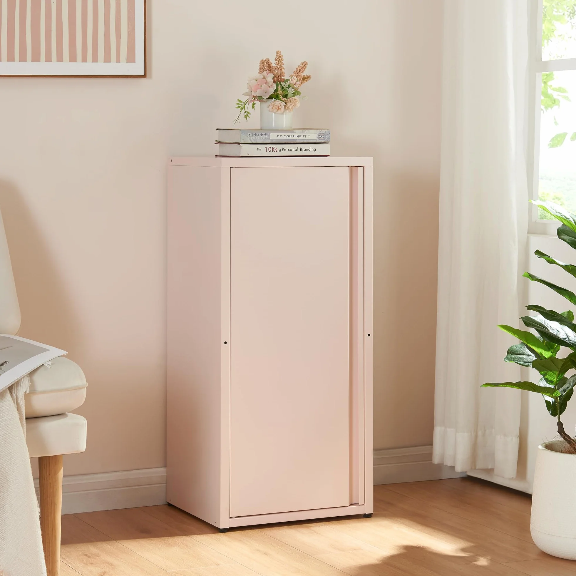 [en.casa] Armario de Oficina Burlöv Archivador de Estudio con 2 Estantes Regulables en Altura Mueble de Oficina con 1 Puerta y 3 Compartimentos Acero 88 x 40 x 35 cm - Rosa