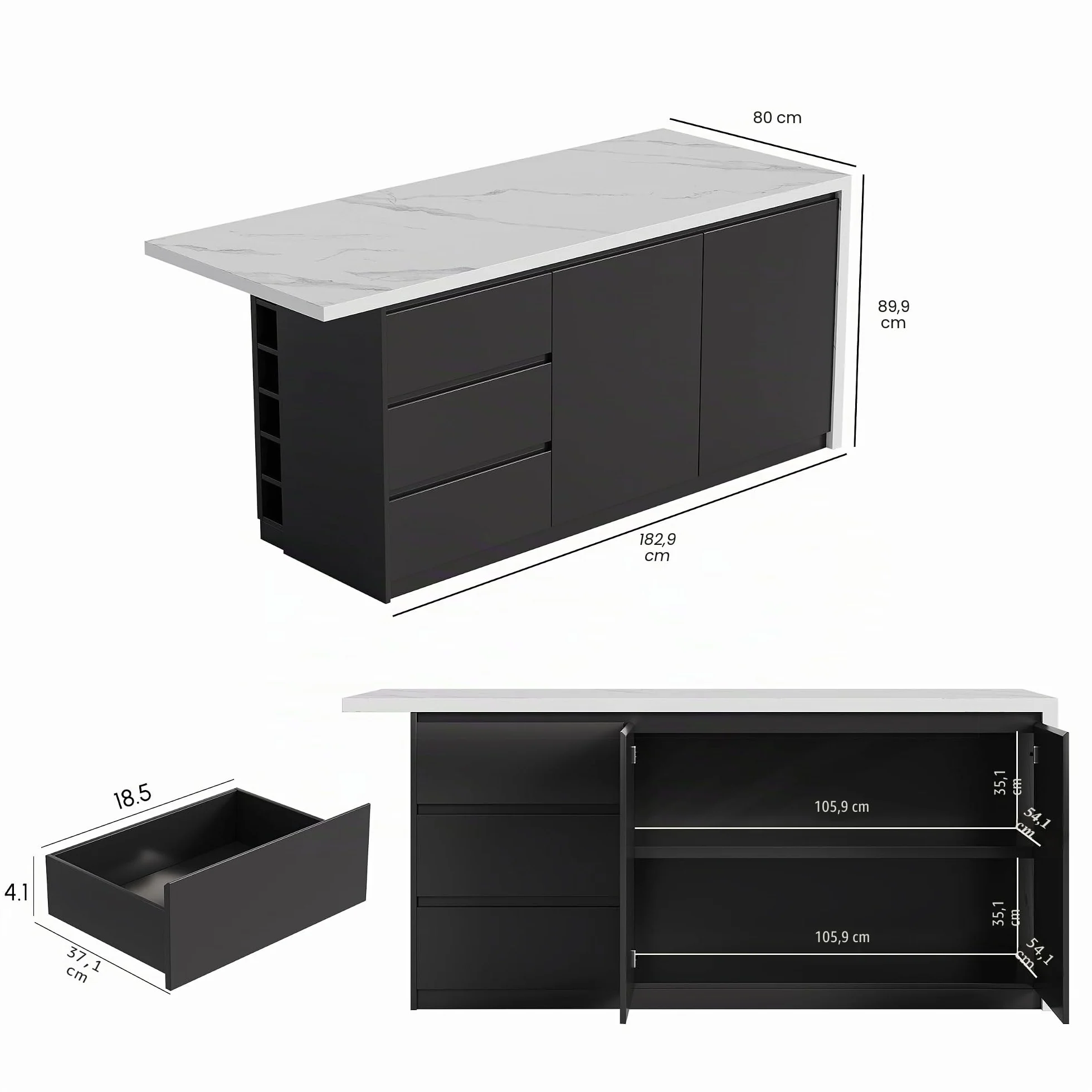 Homary Ila de Cocina con Almacenamiento múltiple para Cocina y Comedor, 183cm x 80cm