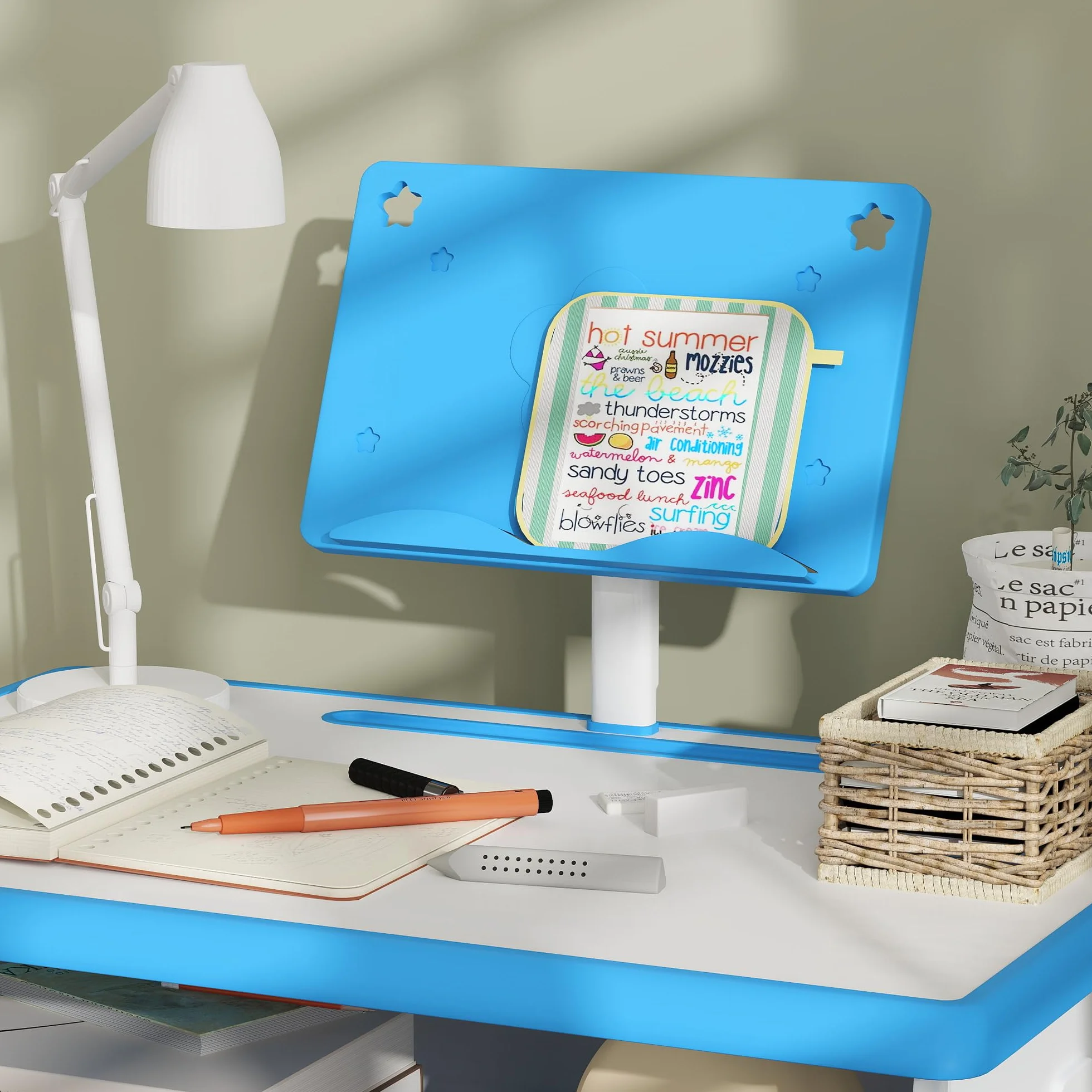 HOMCOM Escritorio Infantil Altura Ajustable 60x45x90-102 cm Azul con Cajón y Estante