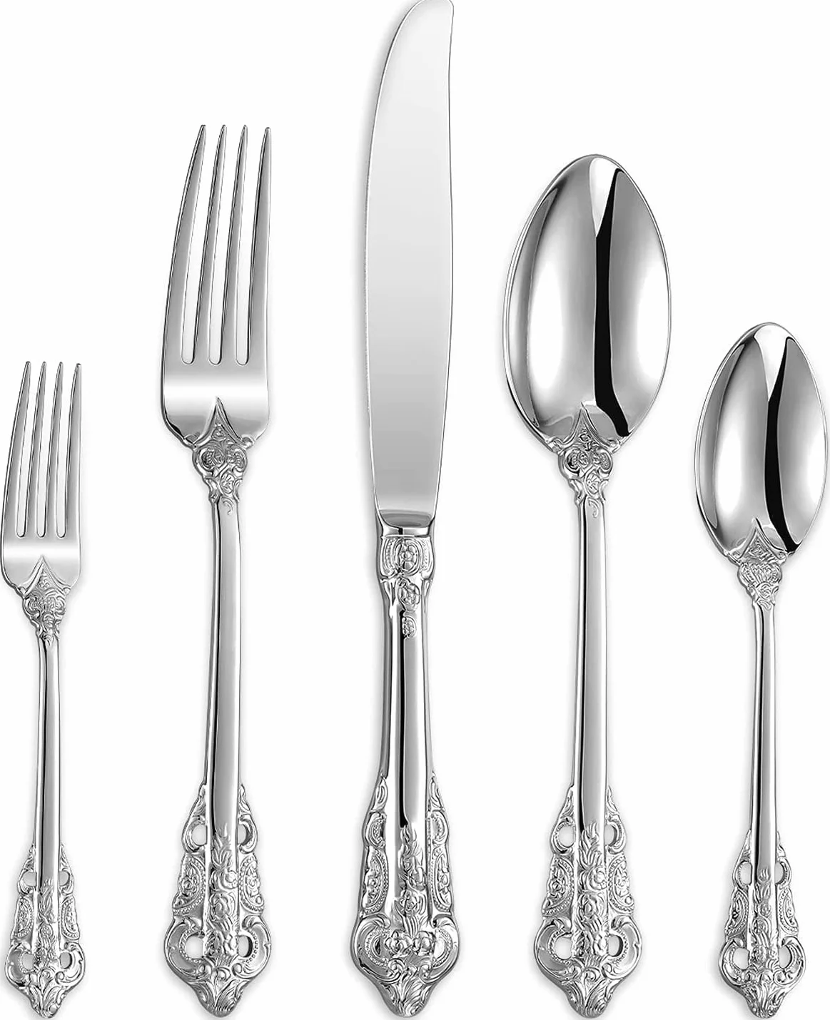 Juego de cubiertos de plata para 4 personas, juego de cubiertos de acero inoxidable KANBUN de 20 piezas, vajilla estilo corte, juego de cubiertos de lujo apto para lavavajillas, para banquetes,