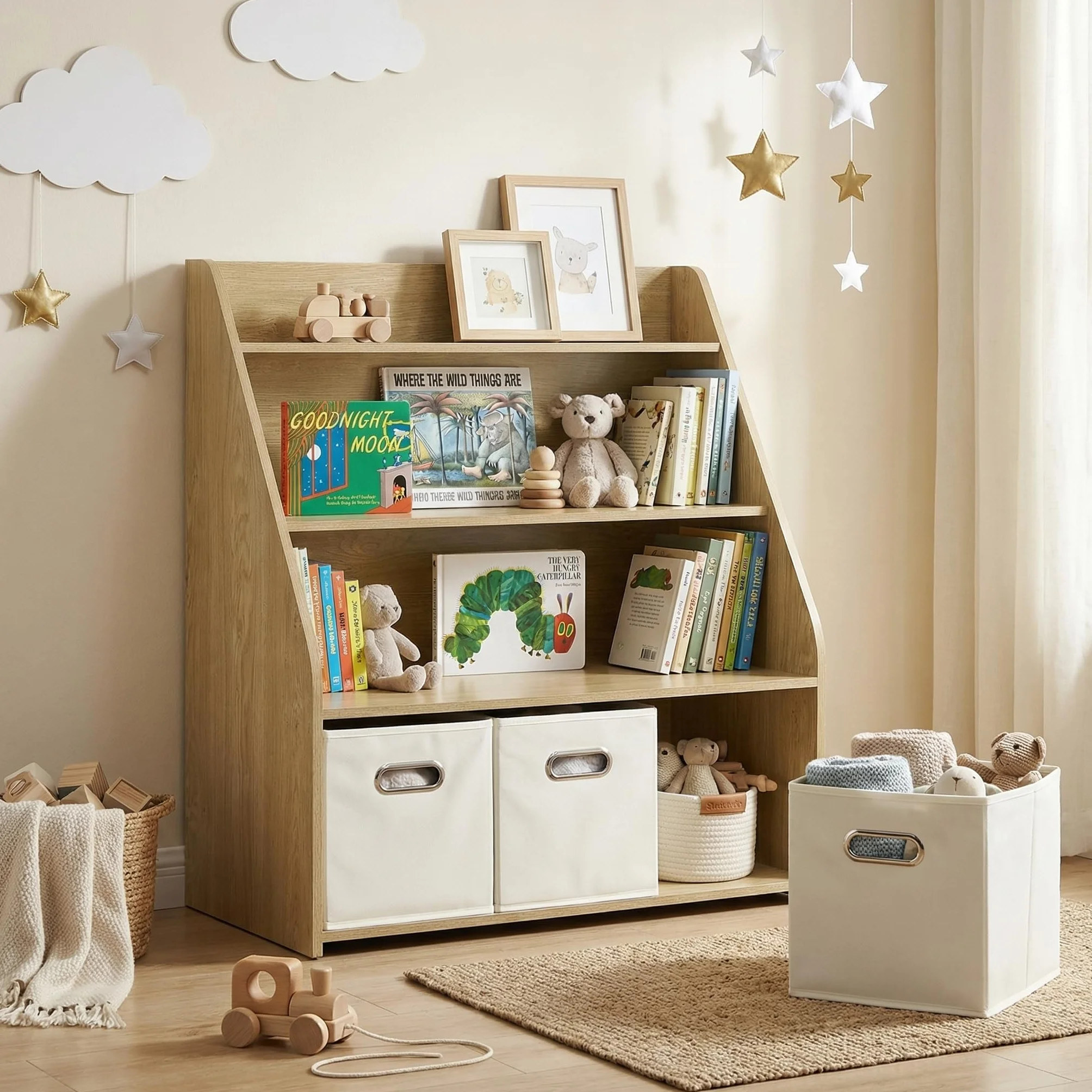 EFURDEN Estantería de Madera para niños con 3 cajones extraíbles, estantería para Juguetes y Libros 3 en 1 para habitación Infantil y Sala de Juegos, estantería de Almacenamiento Montessori