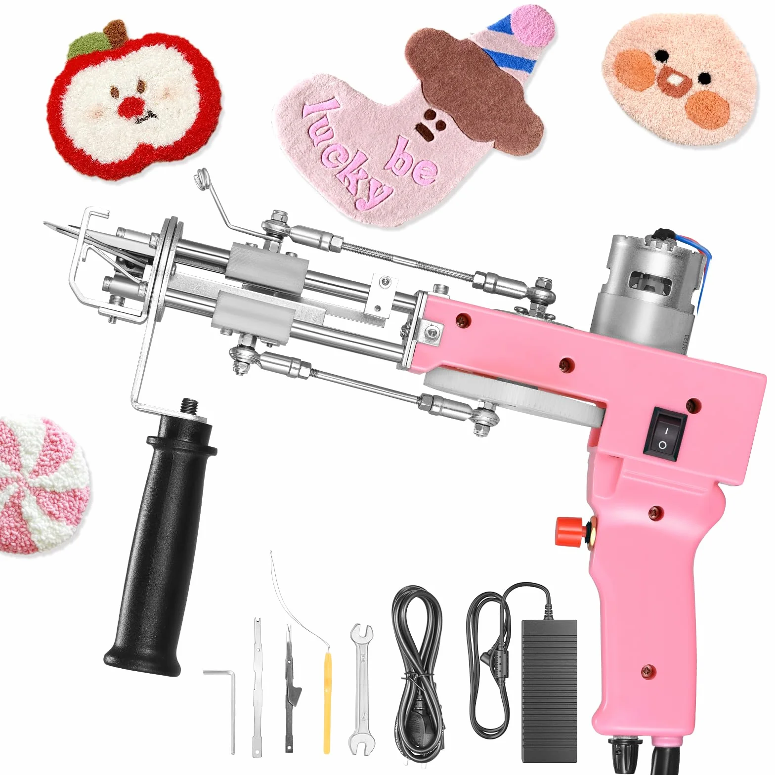 Tufting Gun 2 en 1,Pistola Tufting 5-40 Etapas/S Pistola de Tufting Eléctrica 7-21 mm Ajustable Máquina de Tejer Alfombras para Navidad Artesanía Alfombra Ropa Rosa