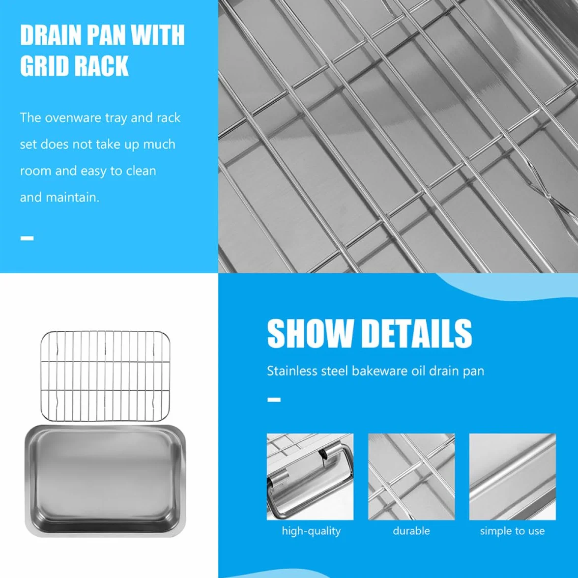 Artibetter Bandeja para Hornear Fácil de Limpiar y Mantener con Rejilla para Barbacoa de Acero Inoxidable Adecuado para y Snacks en Cocina