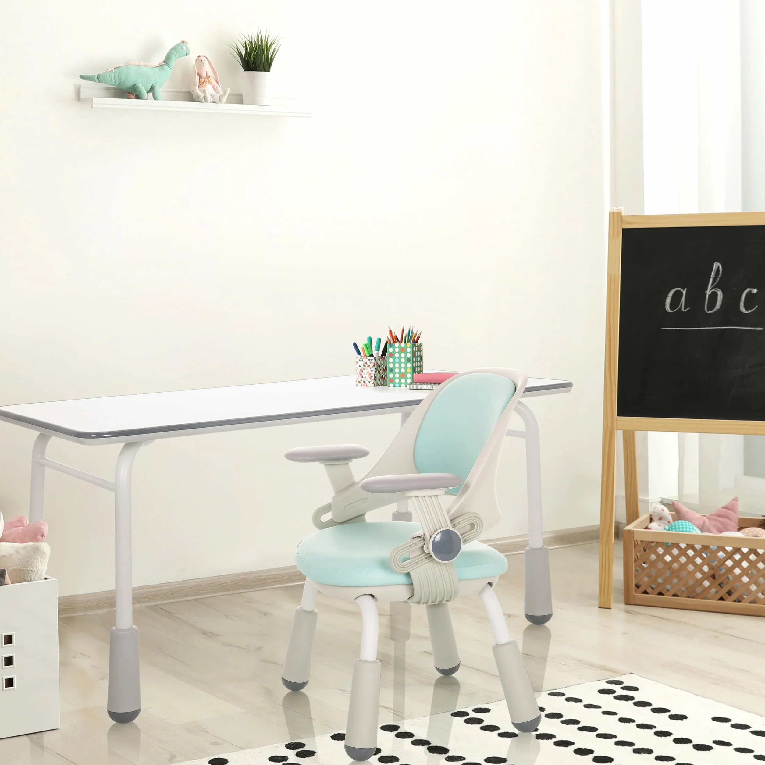 hjh OFFICE Escritorio Infantil Regulable en Altura Kid Gro T Escritorio para niños y jóvenes 120x60 cm, Blanco/Gris