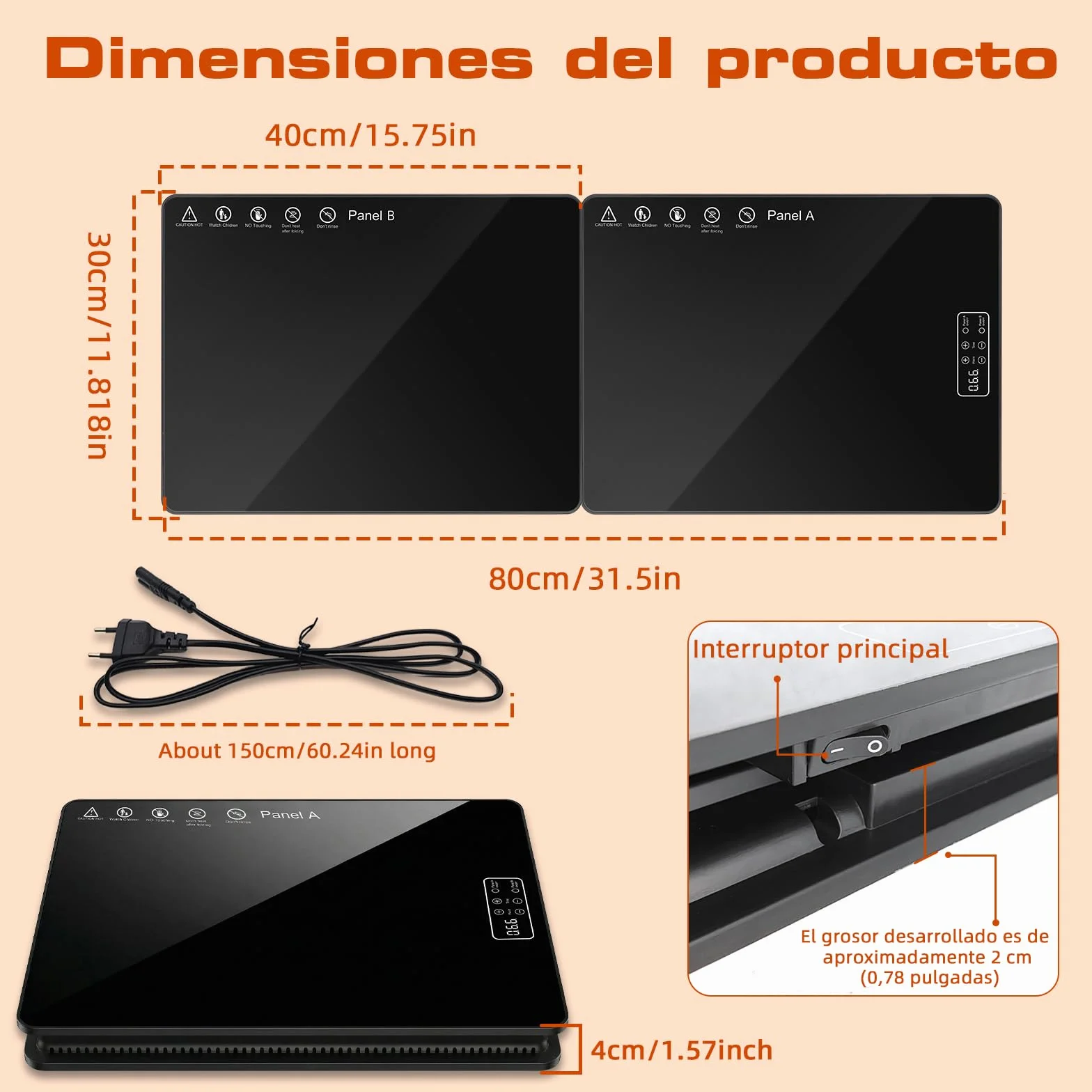 Bandeja Calefactora Eléctrica para Alimentos,con Control de Temperatura Ajustable y Diseño Plegable,Almohadilla Térmica Multiusos para Mantener la Comida Caliente o Descongelar en Casa