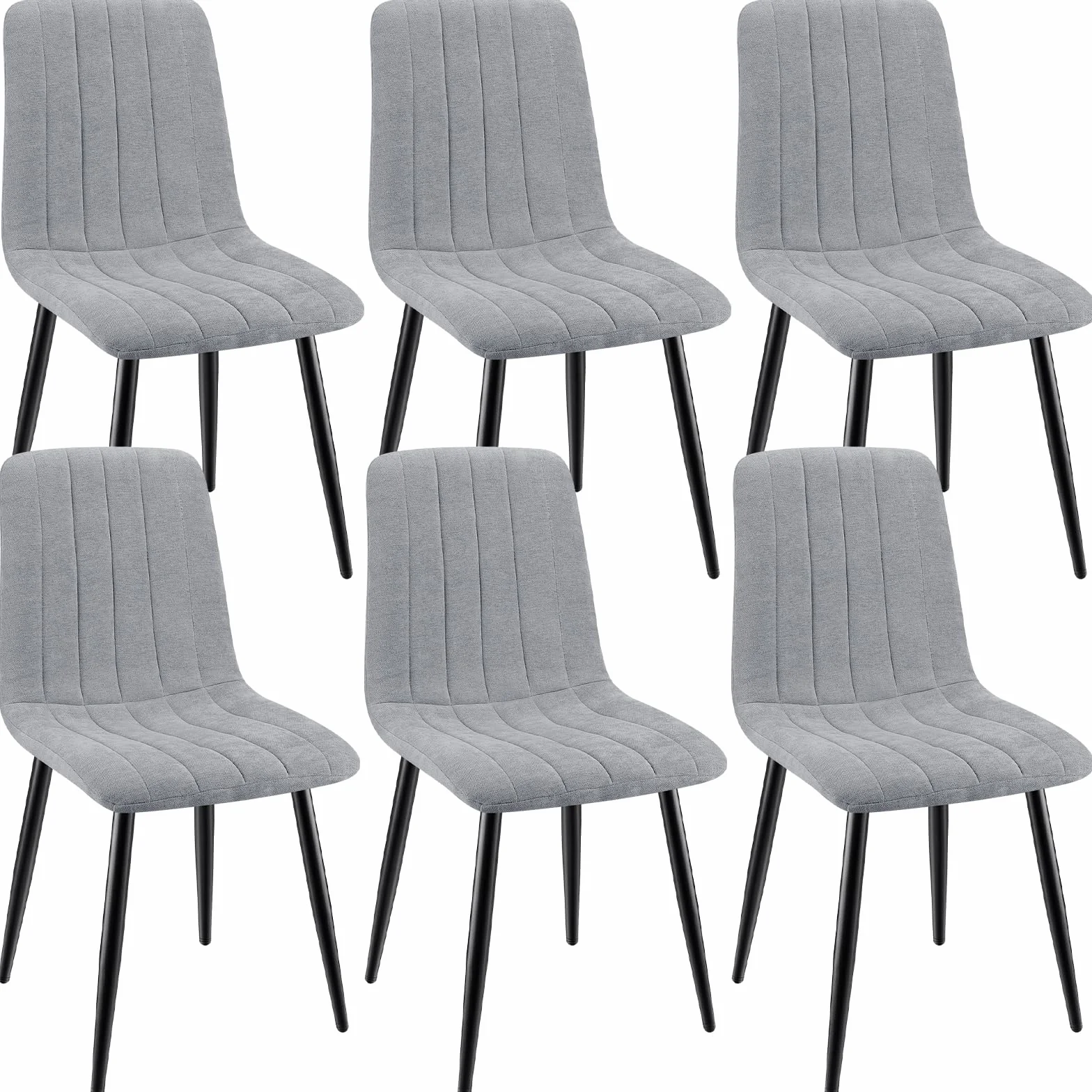 Juego De 6 Sillas De Comedor, Sillas Cocina con Tela De Lino Y Patas De Metal Negro,Silla De Dormitorio,Silla Acolchada,Silla De SalóN,Sillas Comedor Modernas-Gray