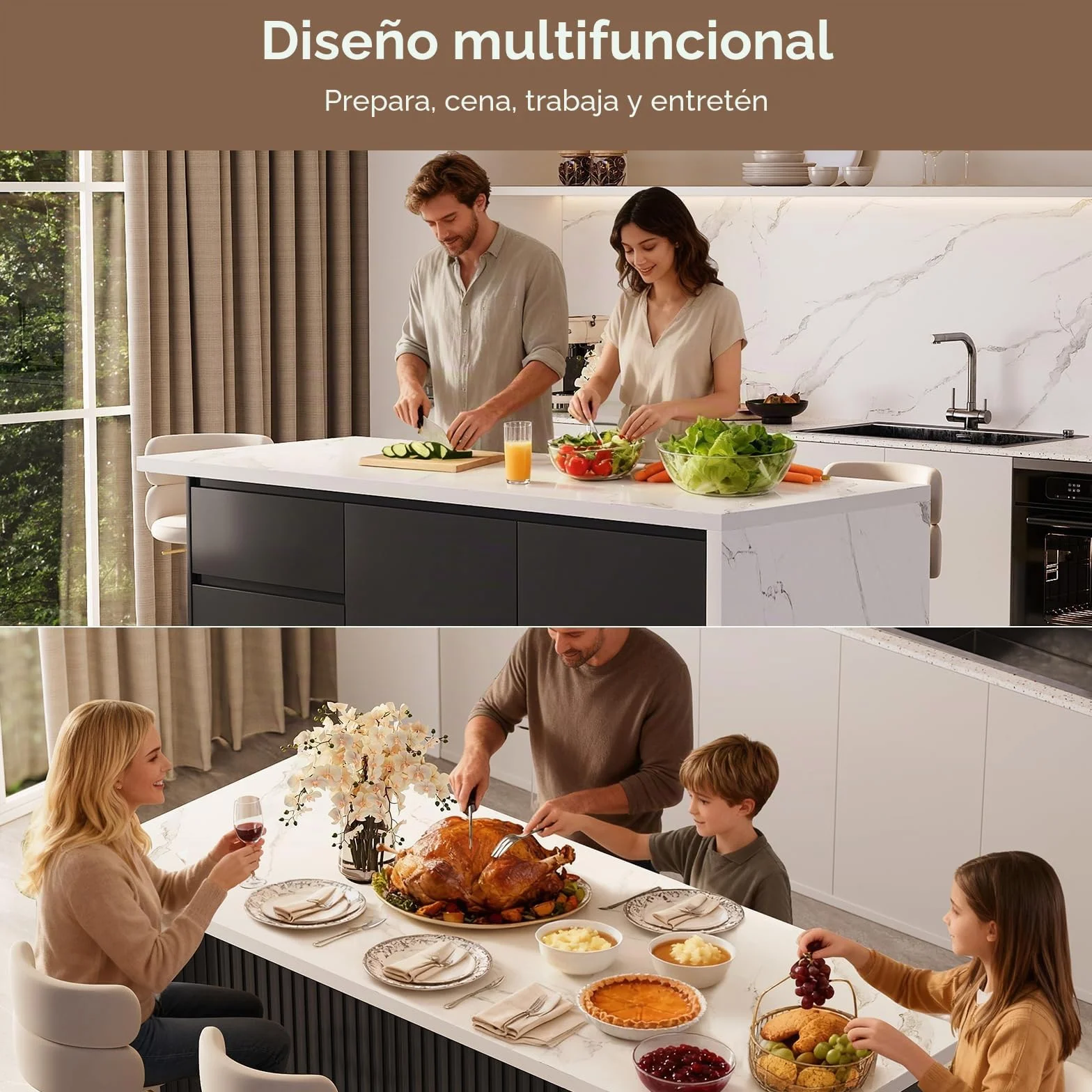 Homary Ila de Cocina con Almacenamiento múltiple para Cocina y Comedor, 183cm x 80cm