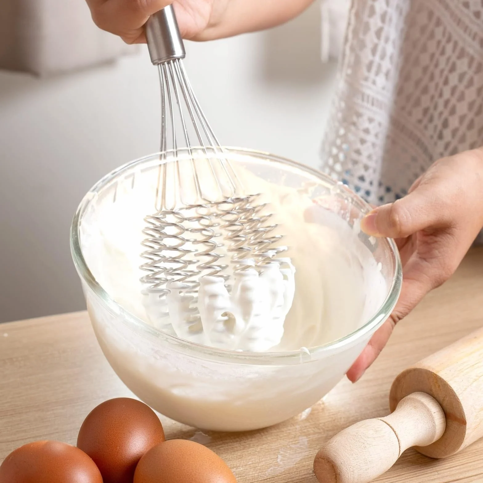 Batidor Varillas Cocina Batidor De Huevos De Acero Inoxidable Batidor De Huevos Manual Hornear En Casa Crema Especial Batidora Mezcla De Harina Barillas Batir Batidor De Huevo(28.5x9cm)