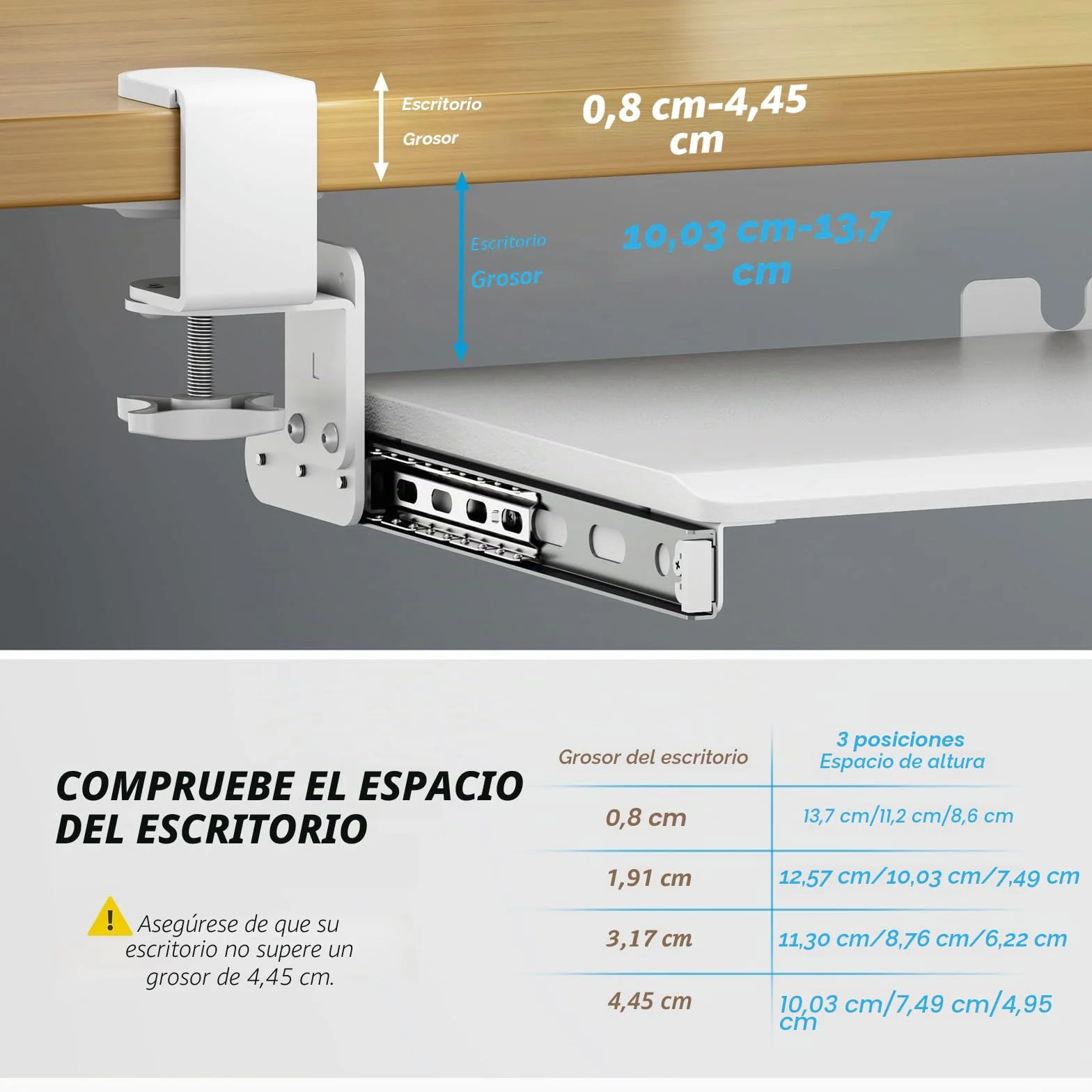 AX WABER Bandeja extraíble para teclado bajo escritorio, abrazadera tipo C, cajón deslizante 27.3" x 11", blanco