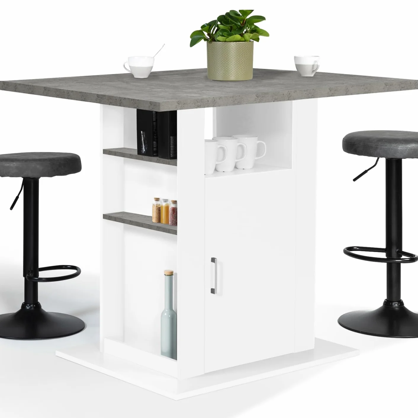IDMarket - Isla central UGO de 110 cm con encimera de hormigón con efecto blanco y muebles de almacenamiento