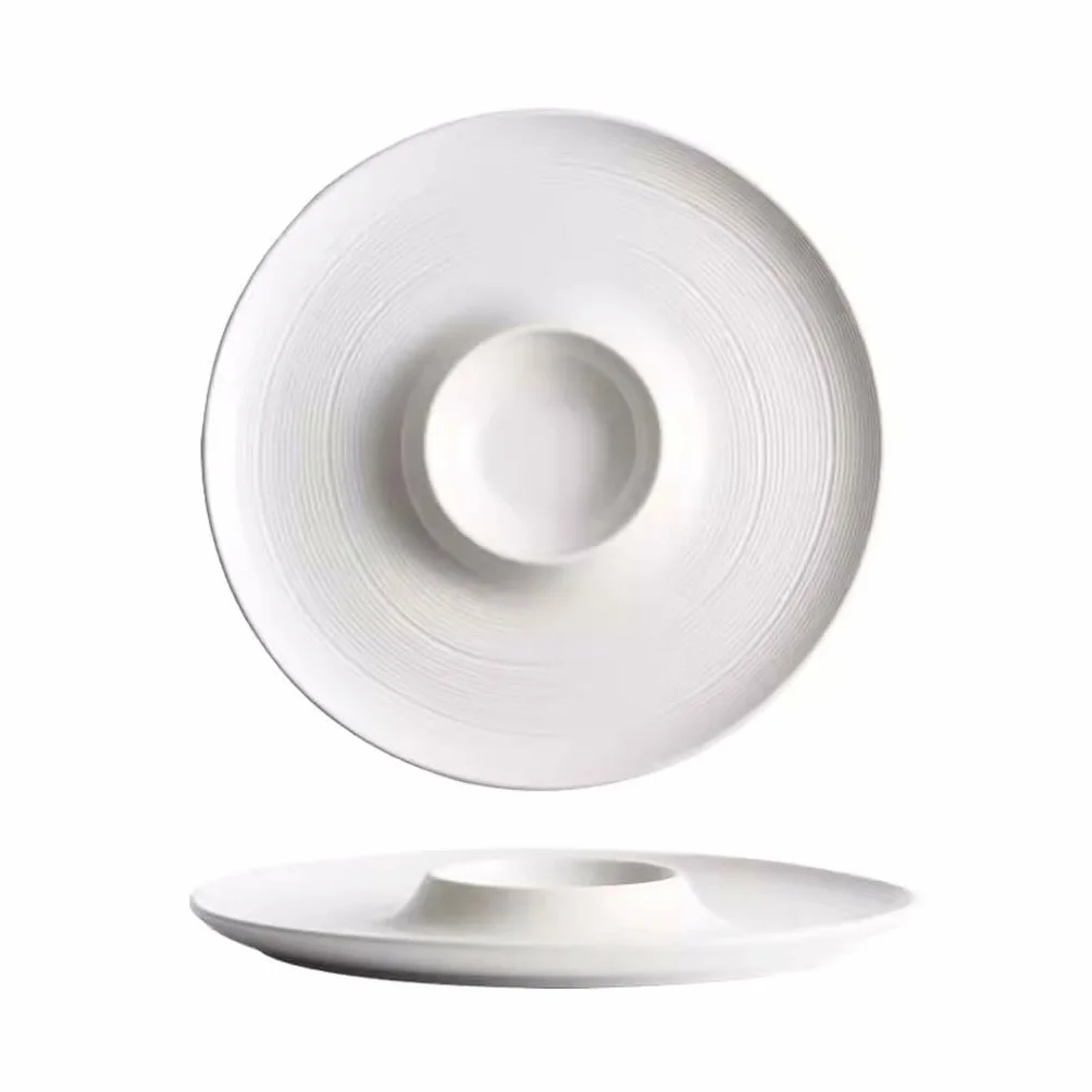 Suministros Para La Fiesta Sopa gruesa blanca, fideos creativos, plato ligero de lujo con diseño artístico, vajilla occidental japonesa, plato for dumplings, plato de sopa Platos De Fiesta (Color : A