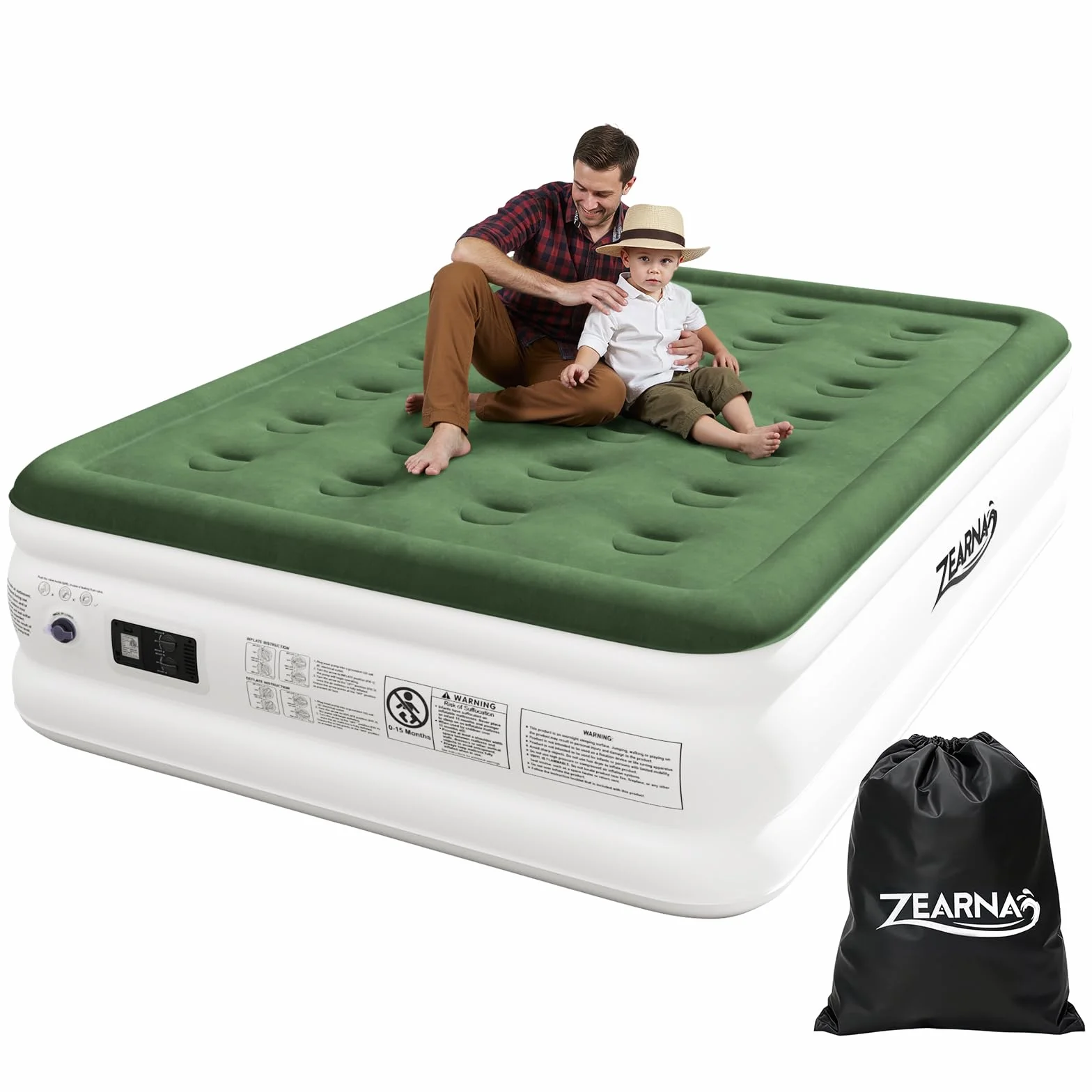 Zearna Colchón hinchable para 2 personas, 190 x 137 x 46 cm, autoinflable con bomba integrada, cama de aire autoinflable en 3 minutos, colchón hinchable para camping y uso doméstico