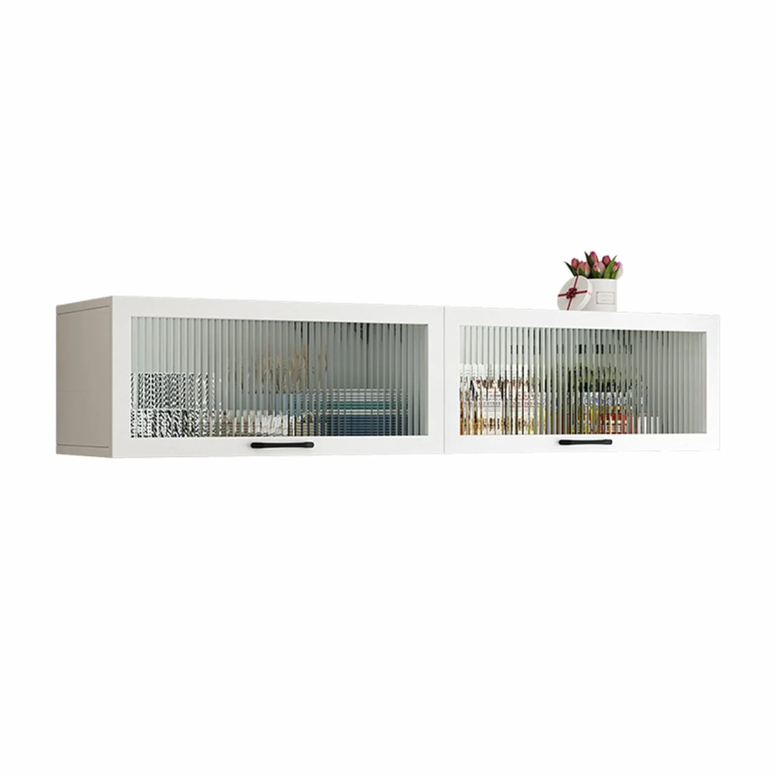 Armario de cocina de pared con puerta abatible, armario de pared pequeño de madera maciza con puerta de vidrio y estante inferior para almacenamiento de especias (140 x 20 x 30 cm)