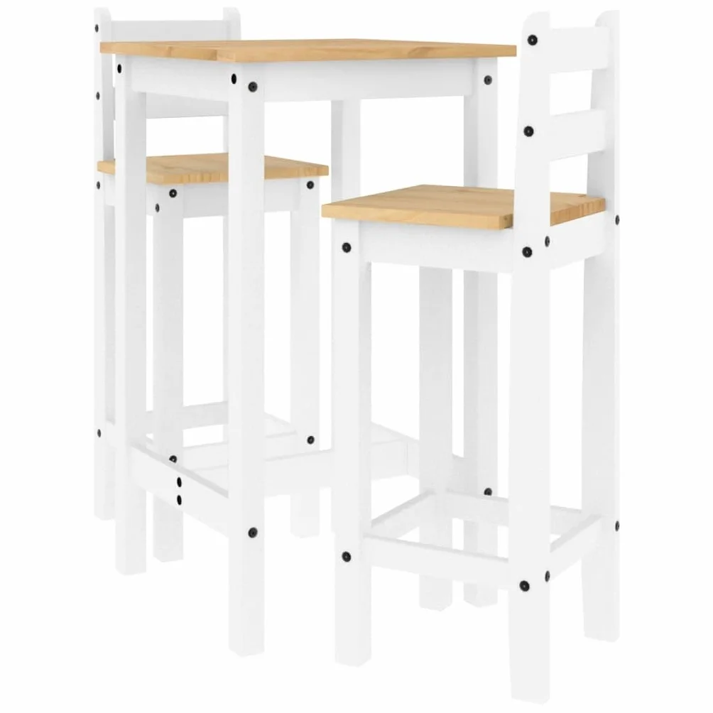 vidaXL Set de Bar 3 Piezas Madera Maciza de Pino Blanco, Mesa y Taburetes Altos