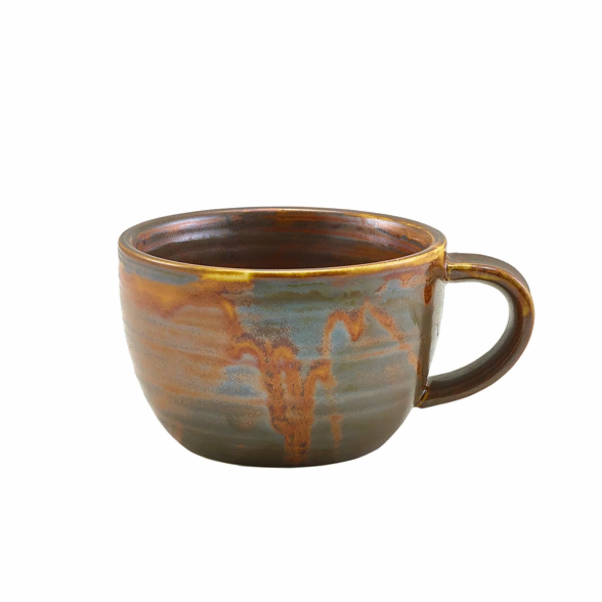 Genware Terra - Taza de café de porcelana rústica de cobre de 10 onzas / 285 ml de capacidad, 260 mm de altura, paquete de 6 tazas de café, servicio de té por la tarde