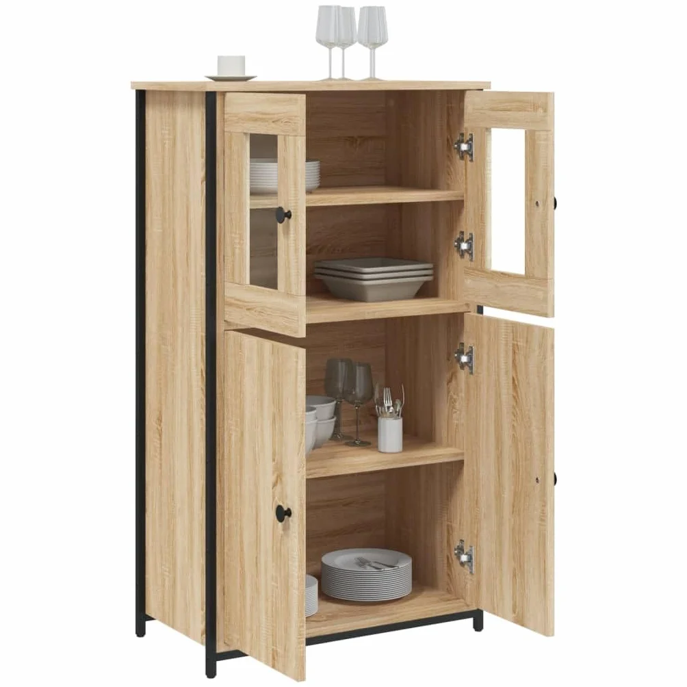 vidaXL Aparador Alto, Alacena con Puertas Estantes, Armario Consola, Aparador Auxiliar para Salón Hogar, Madera Contrachapada Roble Sonoma