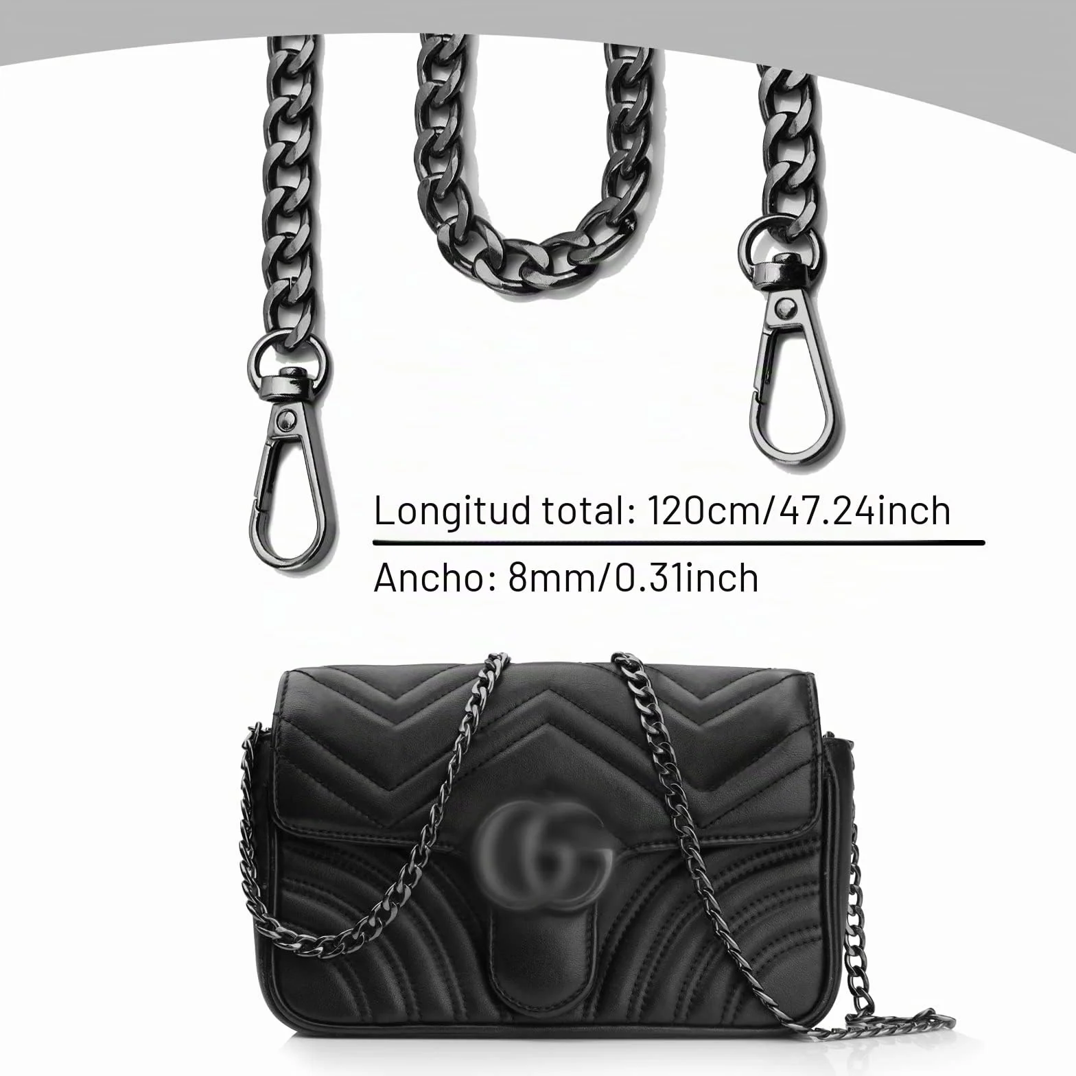 Correa de Cadena Langosta Negro 120CM Reemplazo Cadena Bolso DIY