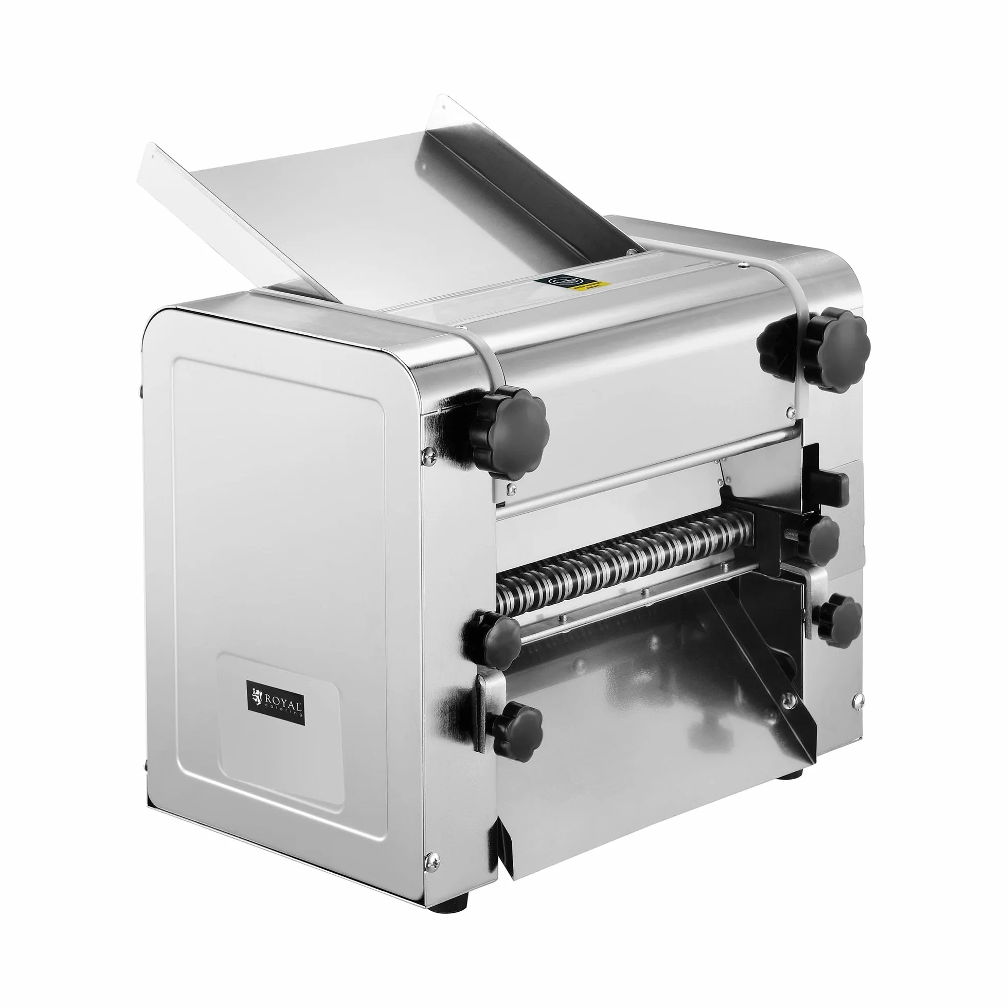 Royal Catering Máquina de pasta eléctrica 26 cm, Espesor de masa de 1 a 14 mm, 600 W, cortes 3 y 9 mm para tagliatelle, fettuccine, acero inoxidable resistente, fácil limpieza, laminadora para pizza