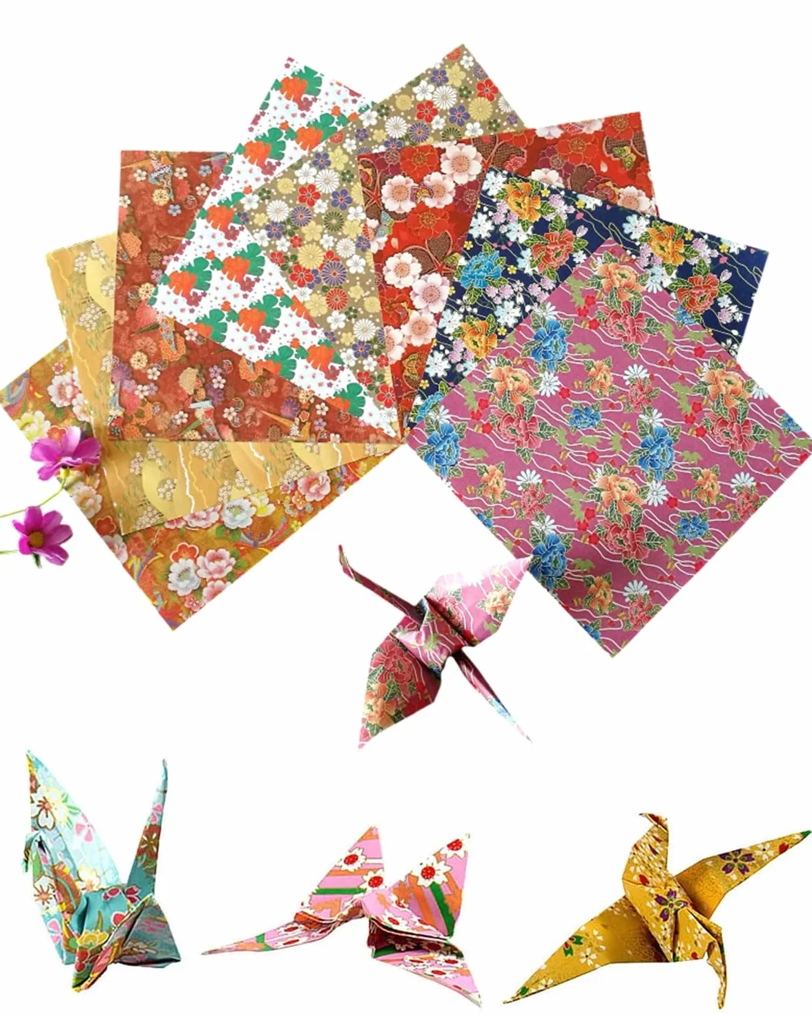 60 Hojas Papel para Papiroflexia 15x15 cm, Papel Origami Japonés Cuadrado de Dos Caras con 8 Diseños Únicos