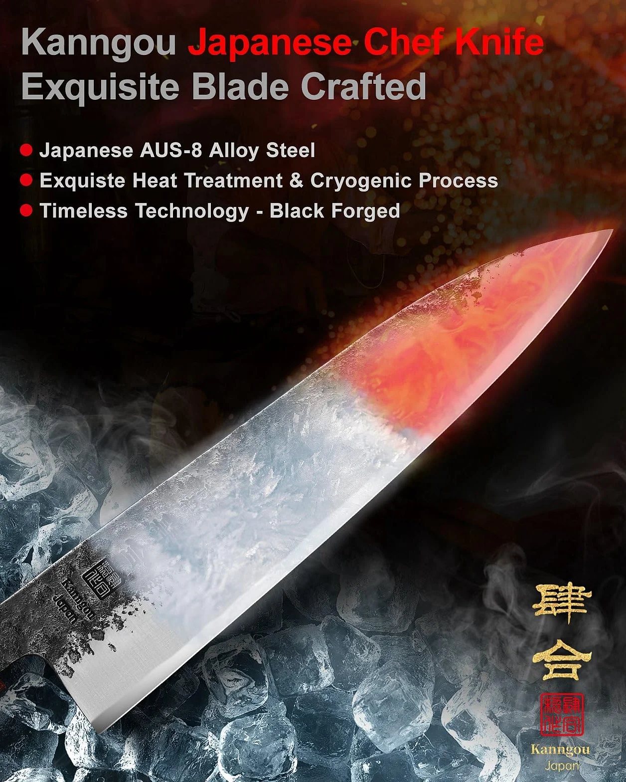 kanngou Cuchillos Japoneses Gyuto, 21cm Cuchillo Cocina de Acero Inoxidable con Madera de Ébano y Mango de Sándalo Rojo, Cuchillo Japonés Profesional con Caja de Regalo Premium