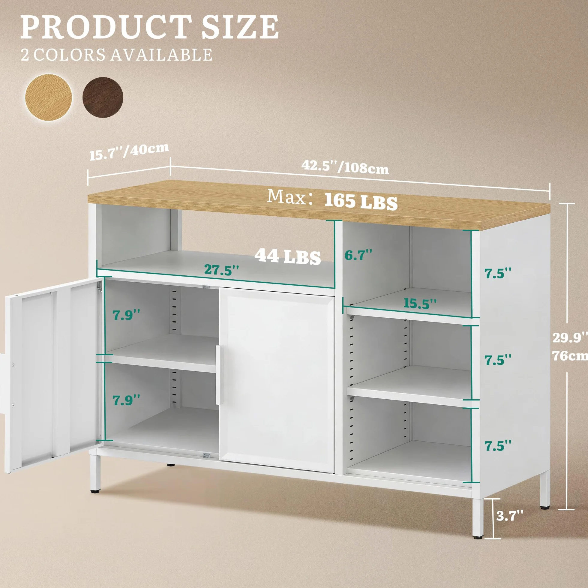 YITAHOME Armario de Almacenamiento, Armario de Metal, aparador, Armario con Puertas Dobles, Cierre magnético, estantes Ajustables, Marco de Acero, 42.5 x 15.7 x 29.9 Pulgadas, Caja Blanca + encimera