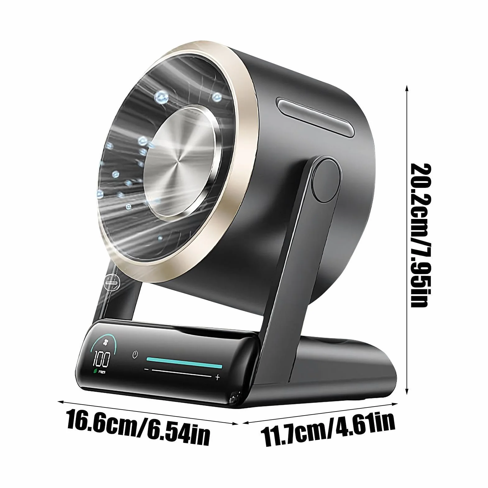 Genérico Ventilador De Mesa Pequeño Pantalla Digital Silencioso Recargable | Ventilador De Escritorio Recargable Para hogar, oficina, escuela, exterior, camping, viajes, playa, verano