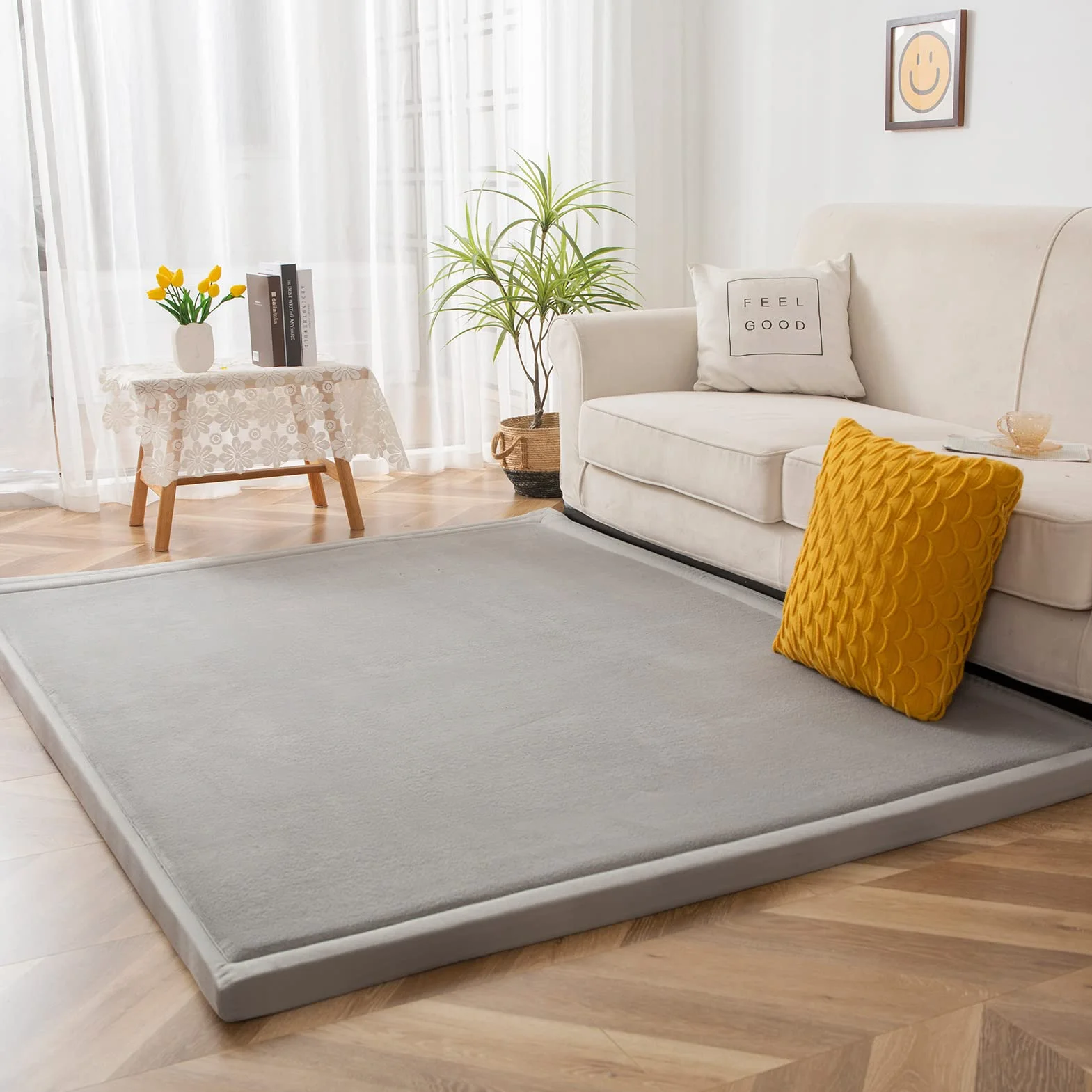 BYBYME Alfombra suave de terciopelo para bebé, 3 cm de grosor, alfombra para gatear con pelo corto antideslizante y esponjoso, perfecto para regalo de niños, ejercicio y gateo, color gris, 200 x 200
