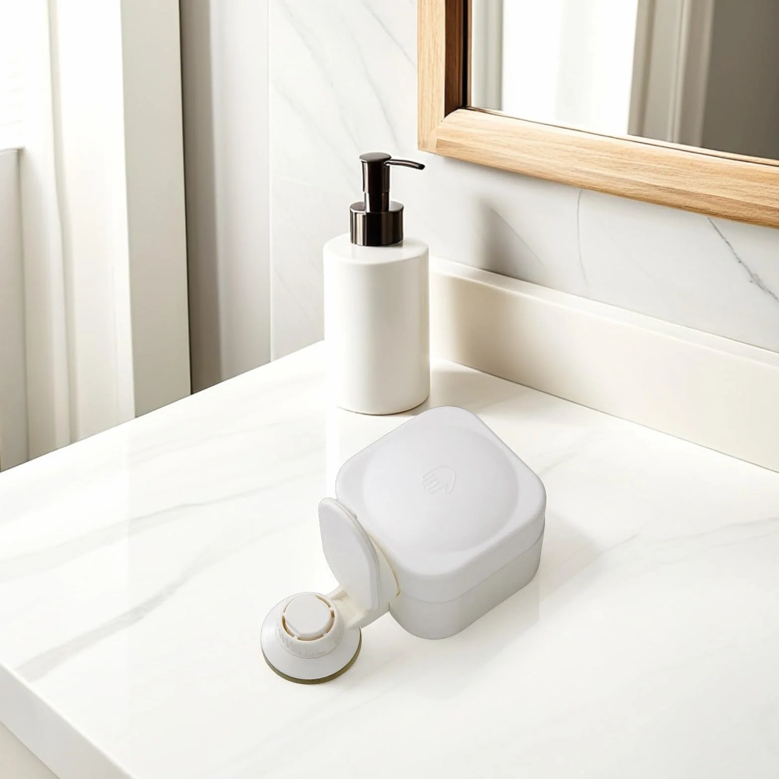 Dispensador de Jabón Líquido para Baño Ventosa, Fácil de Presionar y Dispensación Uniforme, Material Abs Blanco para Baños y Escuelas