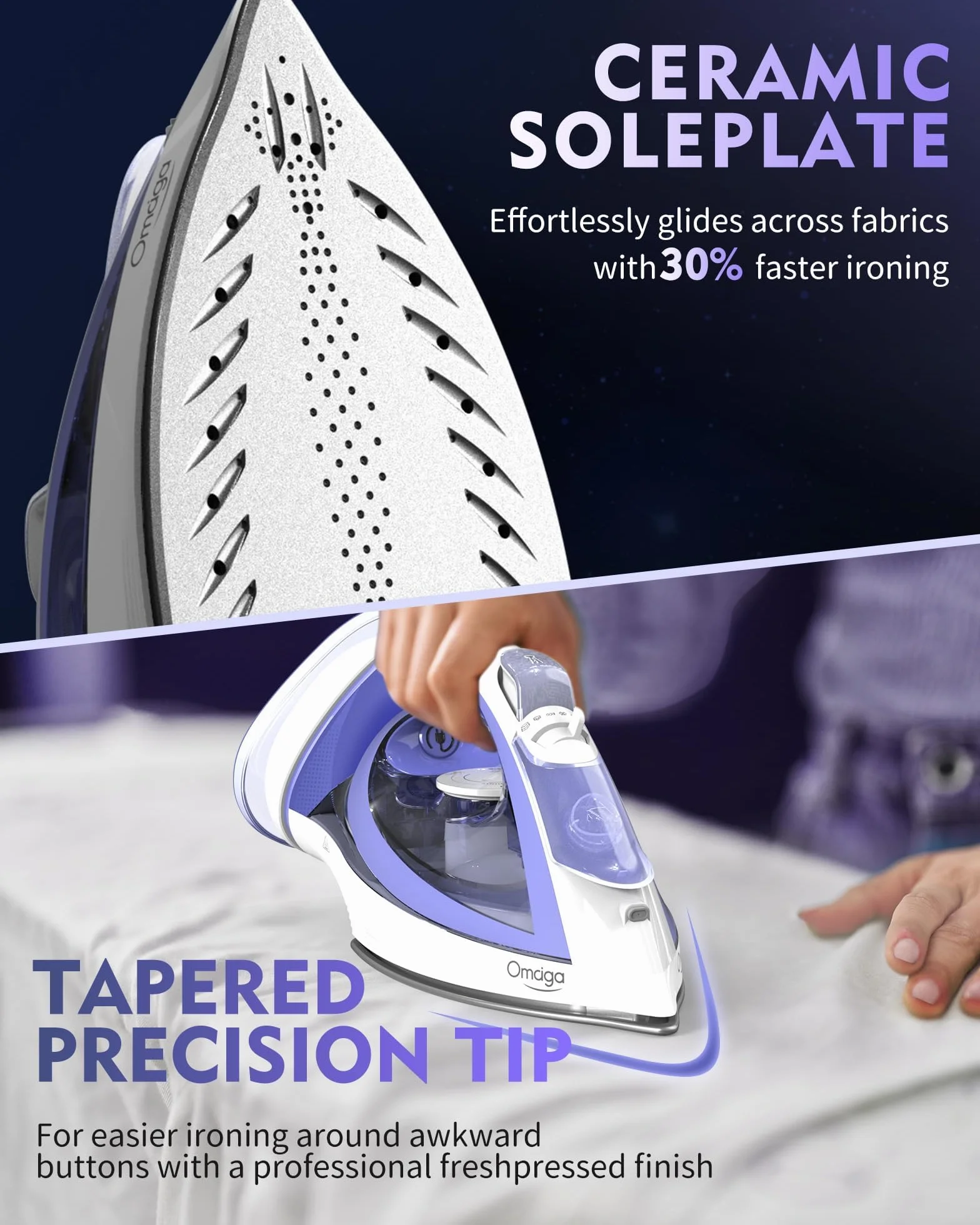 OMAIGA Plancha de vapor inalámbrica de 1550 W, plancha de vapor inalámbrica 2 en 1 para ropa con depósito de agua de 1550 W, plancha de vapor antigoteo con suela de cerámica, plancha