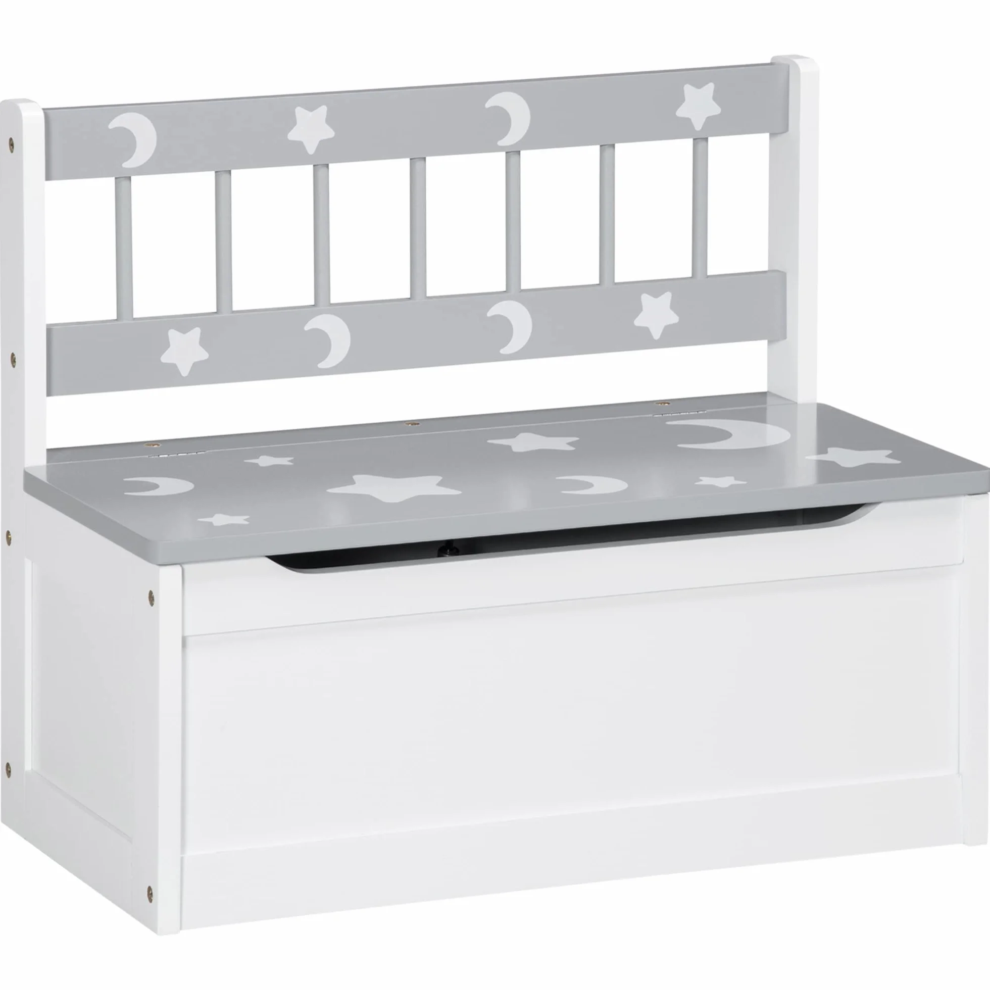 ZONEKIZ 2 en 1 Baúl de Juguetes para Niños de +18 Meses Banco de Almacenaje Infantil con Tapa de Cierre para Dormitorio Sala de Juego Carga 50 kg 60x30x50 cm Gris y Blanco