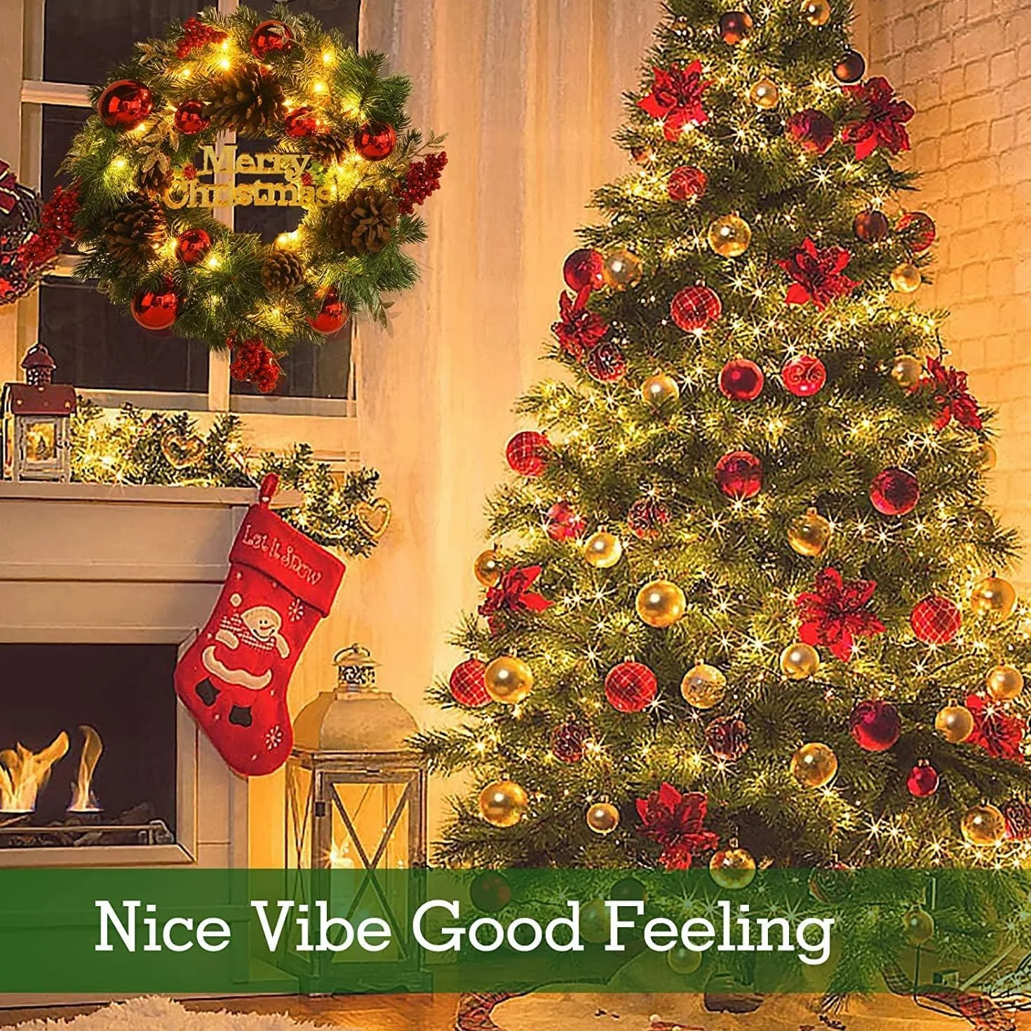 Avoalre 40CM Corona Navidad con Luces 40 Leds, Adorno de Guirnalda de Navidad 8 Modos y Función de Temporización Decoración Navidad para Puerta, Árbol, Pared, Ventana