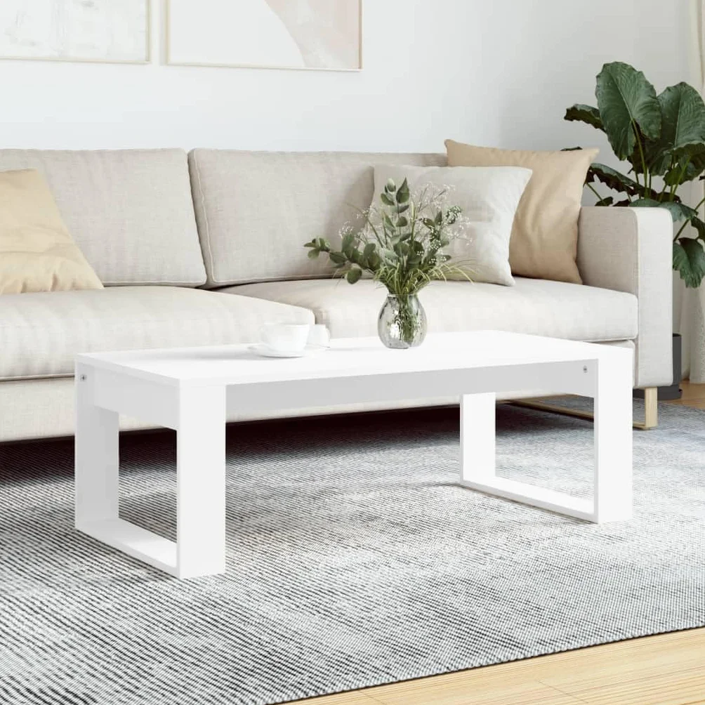 Mesa de centro blanca 102 x 50 x 35 cm, moderna mesa de salón de madera, práctica bandeja para aperitivos, bebidas, decoración, construcción estable