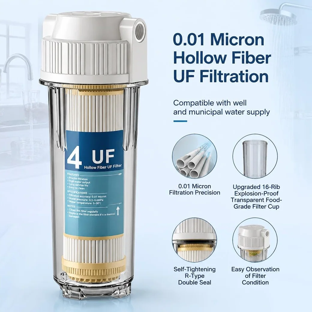 3 Carcasas Filtro Transparentes Compatibles 10" Con Cartuchos Membrana UF Fibra Hueca,0,01 Micras,conectores 1/2", Prefiltración Universal Sistemas Agua Residenciales