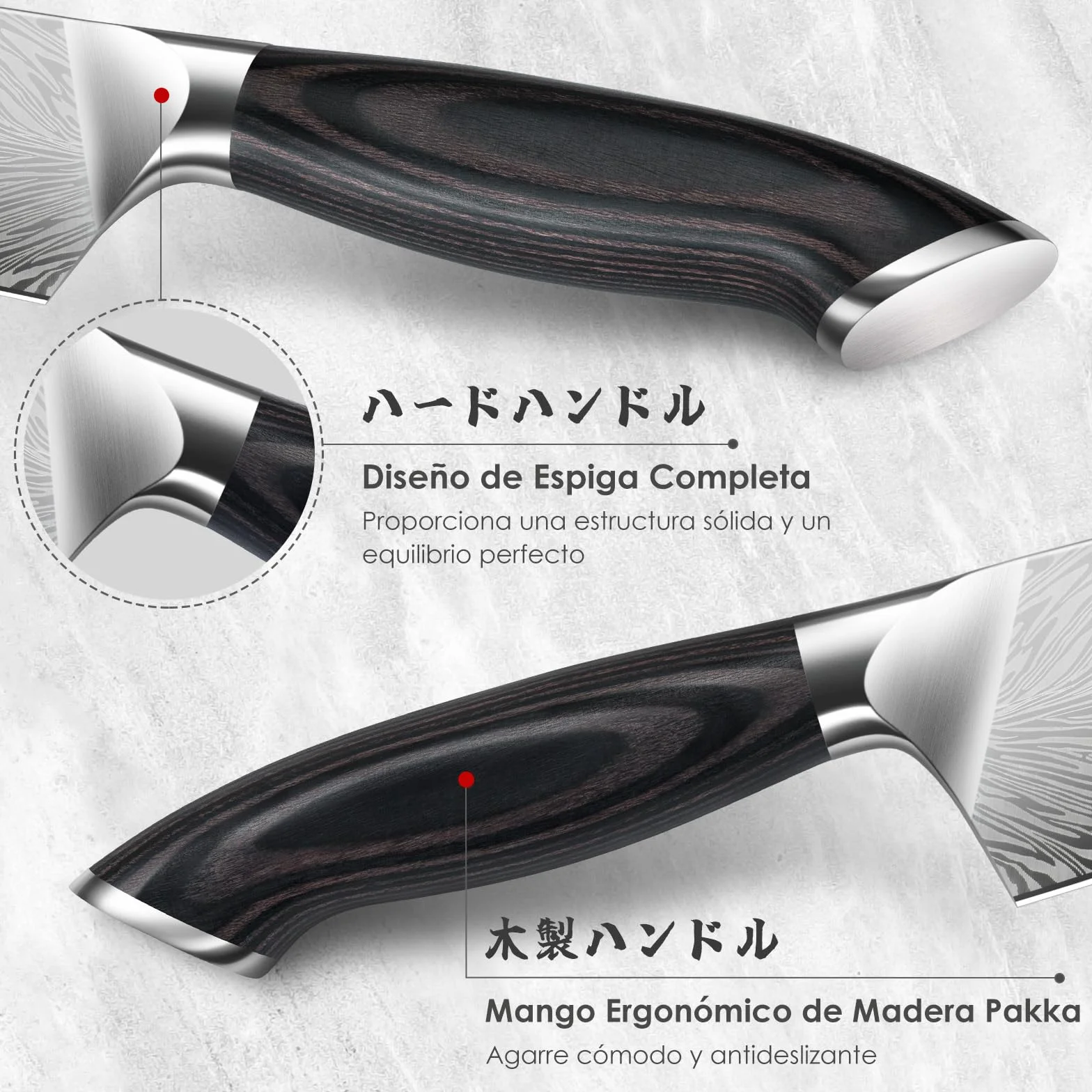 SANMEIHO Set Cuchillos de Cocina Acero en Polvo 3 Piezas, Cuchillos de Chef | Juego de Cuchillos Cocina Ultra Afilados con Cuchillo Multiusos y Puntilla, Mango de Madera Ergonomico para Carne y Fruta