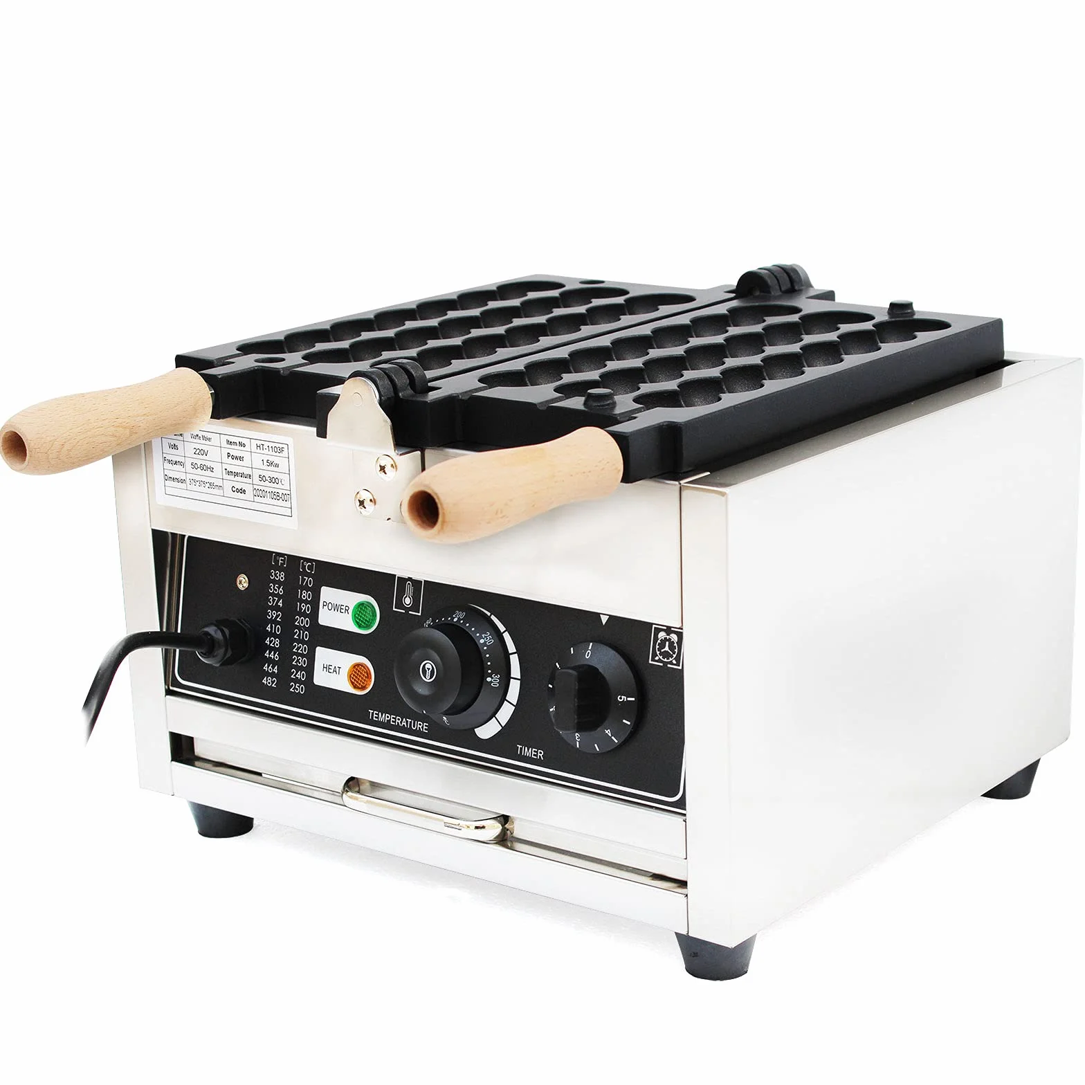 Antiadherente Bubble Waffle Maker Huevo Gofrera Huevo Waffle Machine 1500W Comercial Adecuado para Panaderías Restaurantes