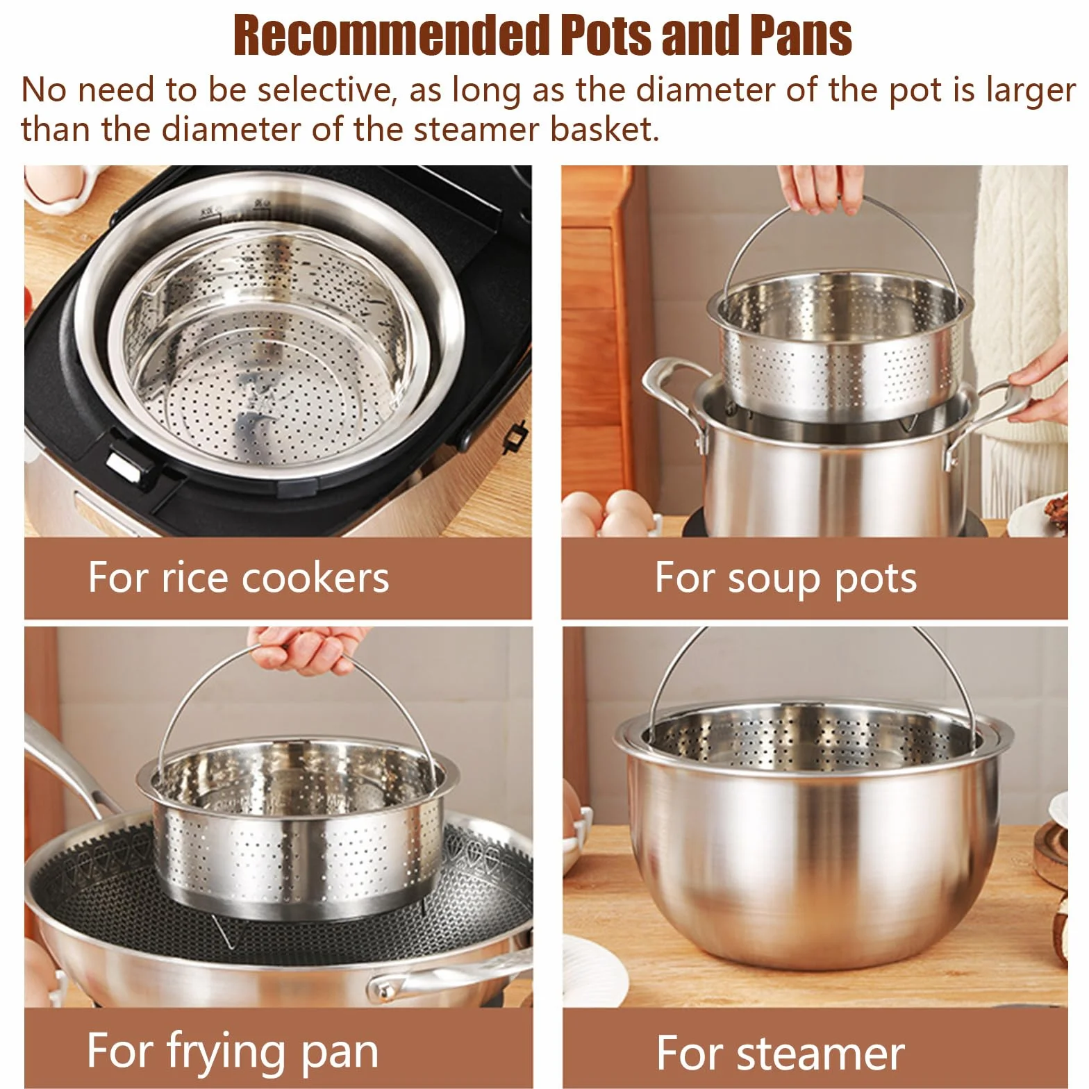 Cesta para cocinar al vapor de acero inoxidable para ollas, verduras y arroz