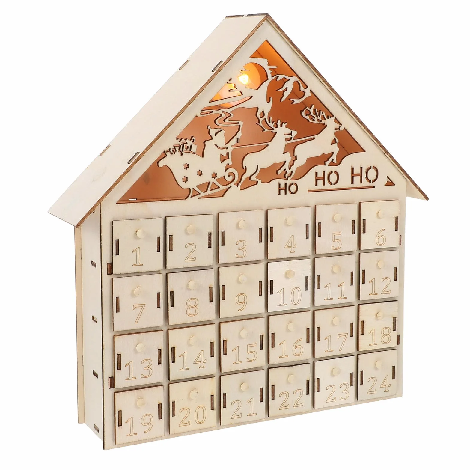 NUOBESTY Calendario de Adviento de Madera 24 Cajones y Luces Led, Adorno Navideño Reutilizable para Reuniones Festivas y Hogar Diseño Rústico Encantador