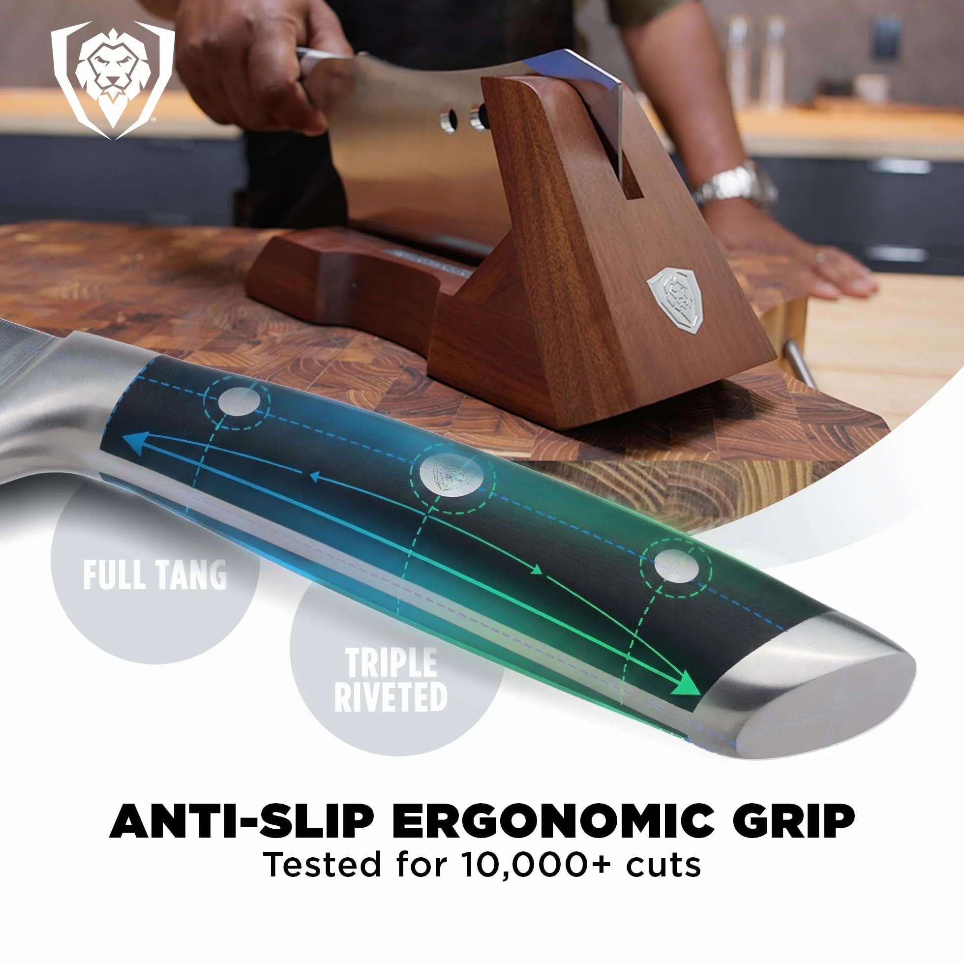 Dalstrong Obliterator Meat Cleaver - 9" - Gladiator Series R - Stand and Sheath Included - Razor Sharp Massive Heavy Duty - 3lbs - 6mm Thickness - 7CR17MOV High Carbon Steel - NSF Certified
