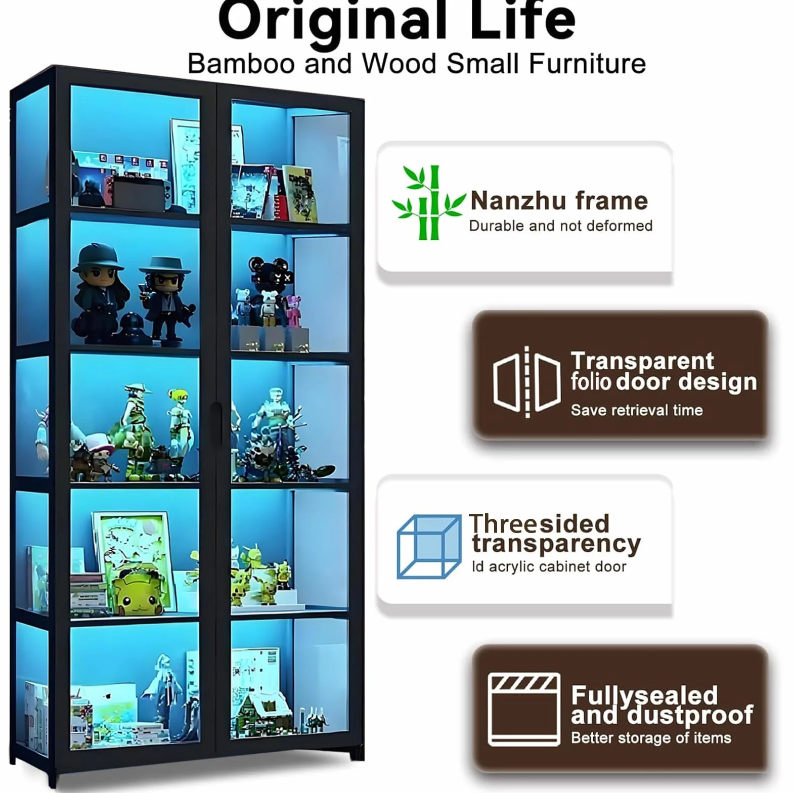 Vitrina con Puertas de Vidrio acrílico, Organizador de Juguetes coleccionables de 5 Niveles y Estante de exhibición, estantería para el hogar, Sala de Juegos, Sala de Estar (Negro)