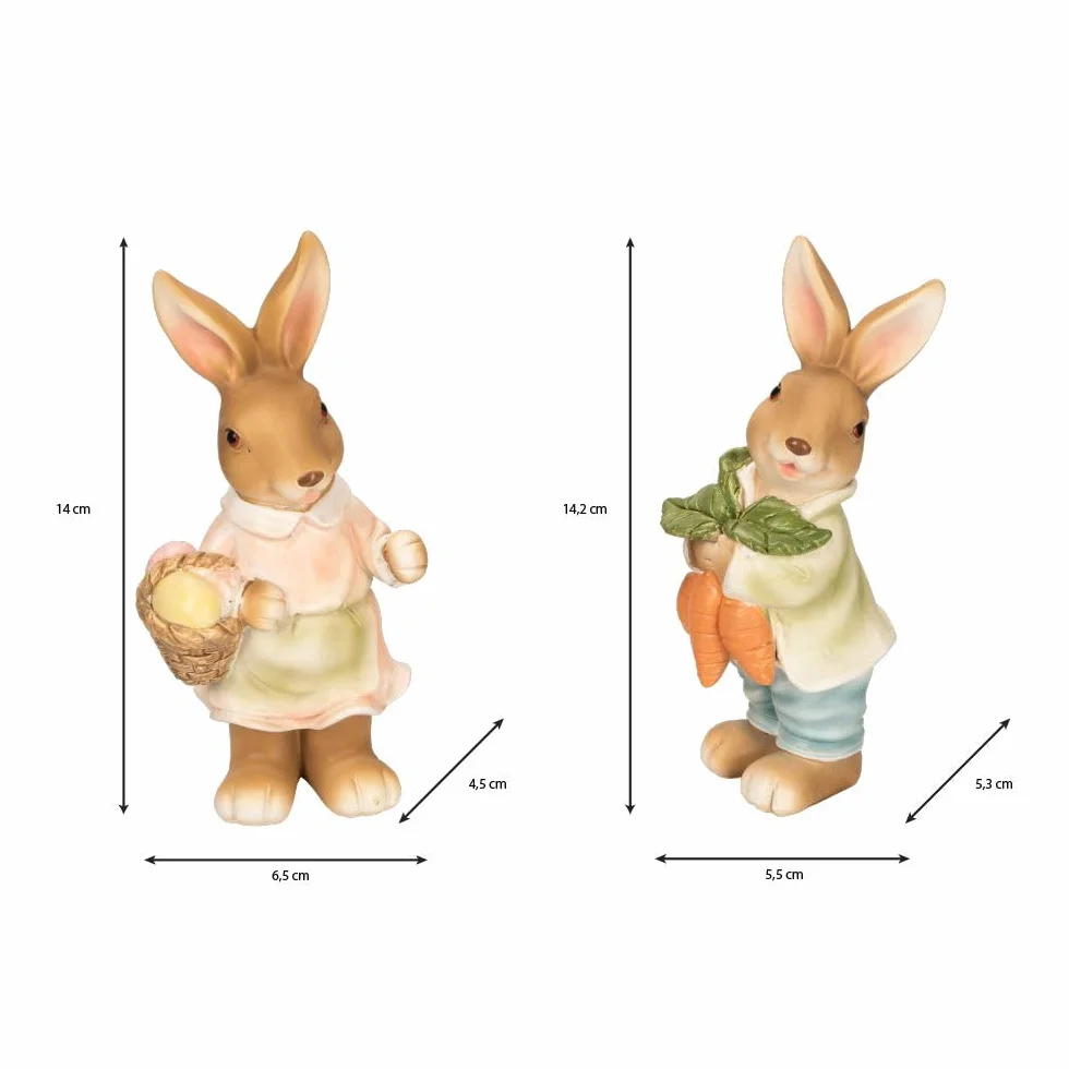Figuras decorativas de conejos con zanahorias y huevos de Pascua 14 cm