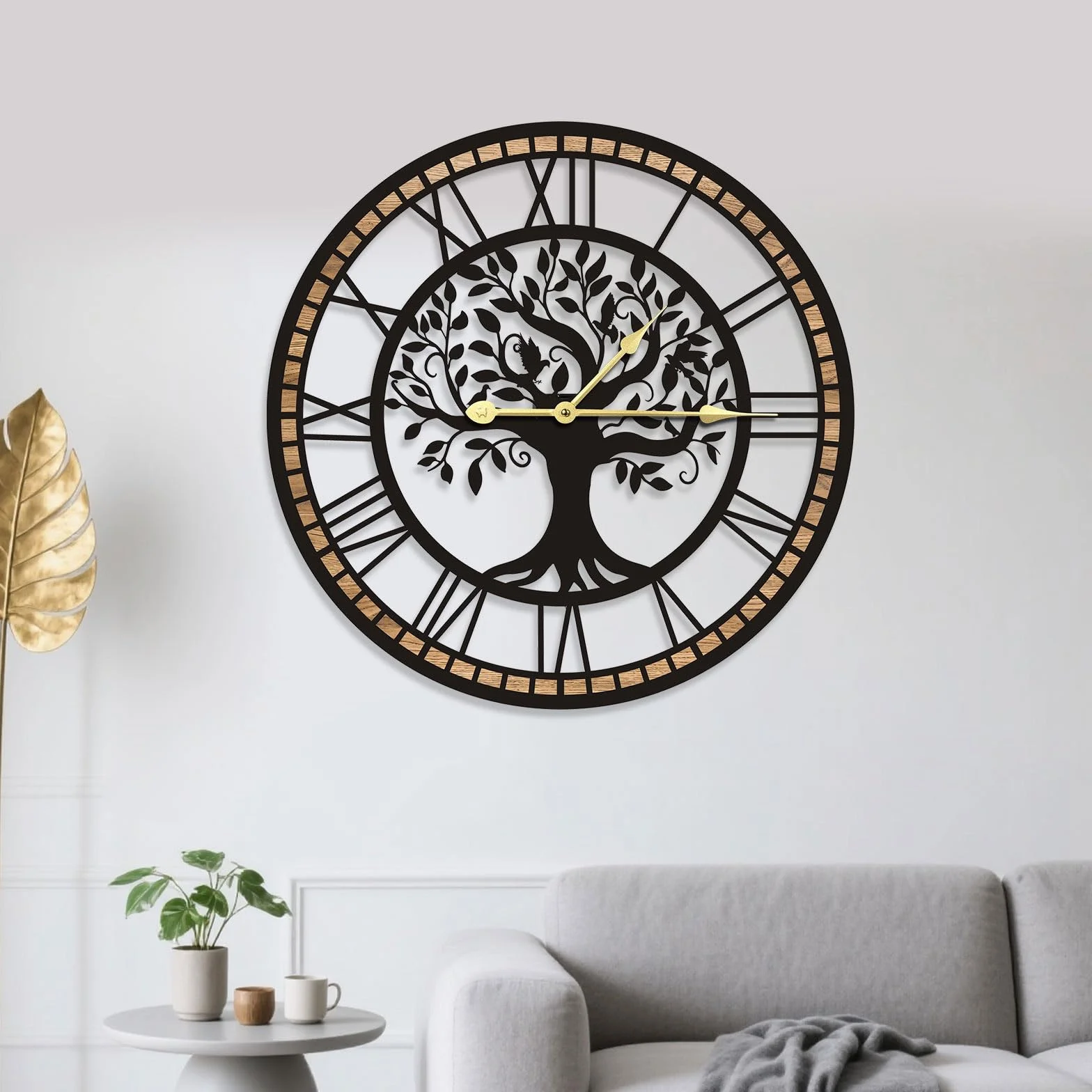 Reloj de Pared para Sala de Estar, Reloj de Pared Árbol de la Vida | Silencioso Sin Tic Tac a Pilas, Estilo Granja Moderna para Decoración de Cocina Baño y Hogar(60cm)