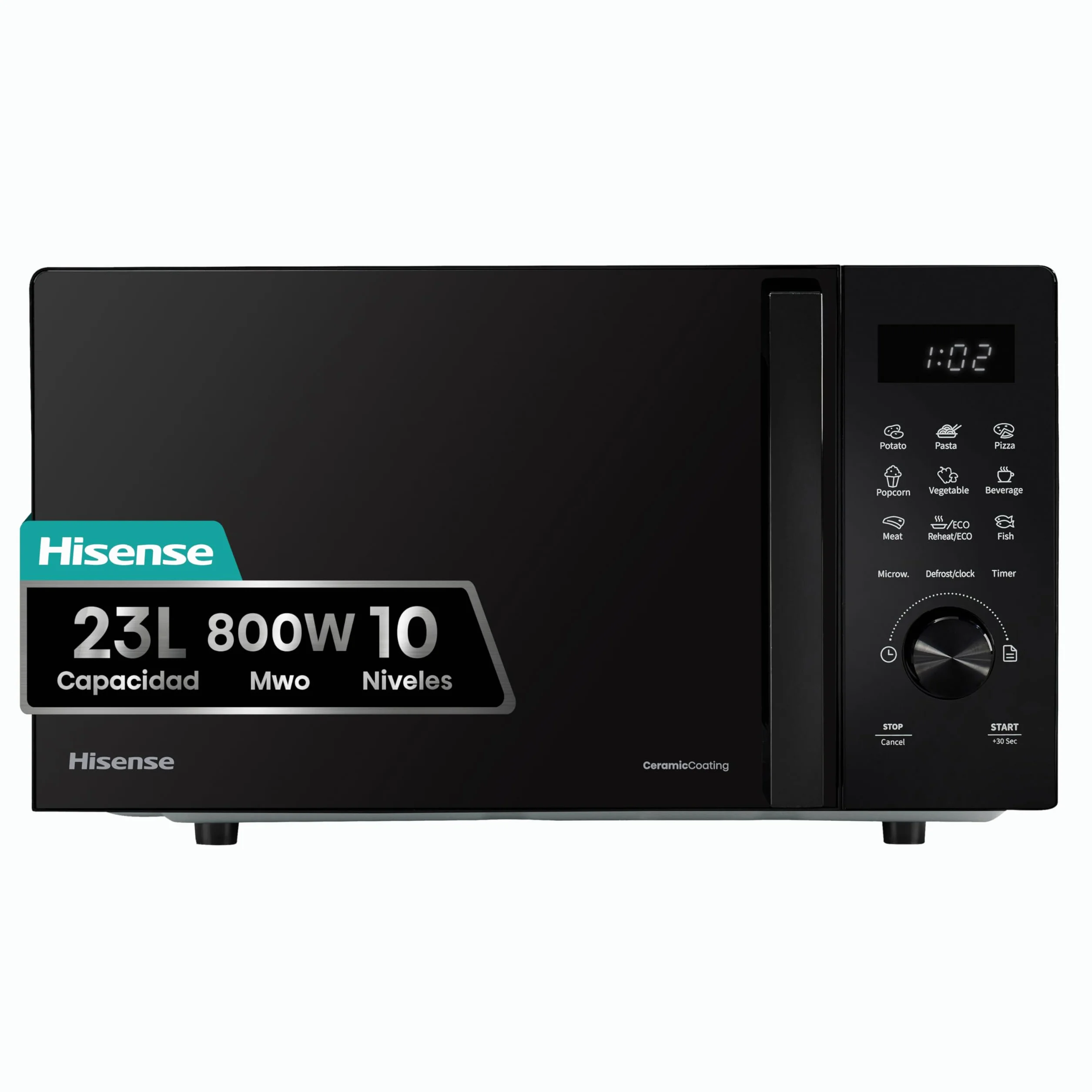Hisense Microondas Digital con Grill 23L 800W Revestimiento Cerámico 10 Niveles de Potencia