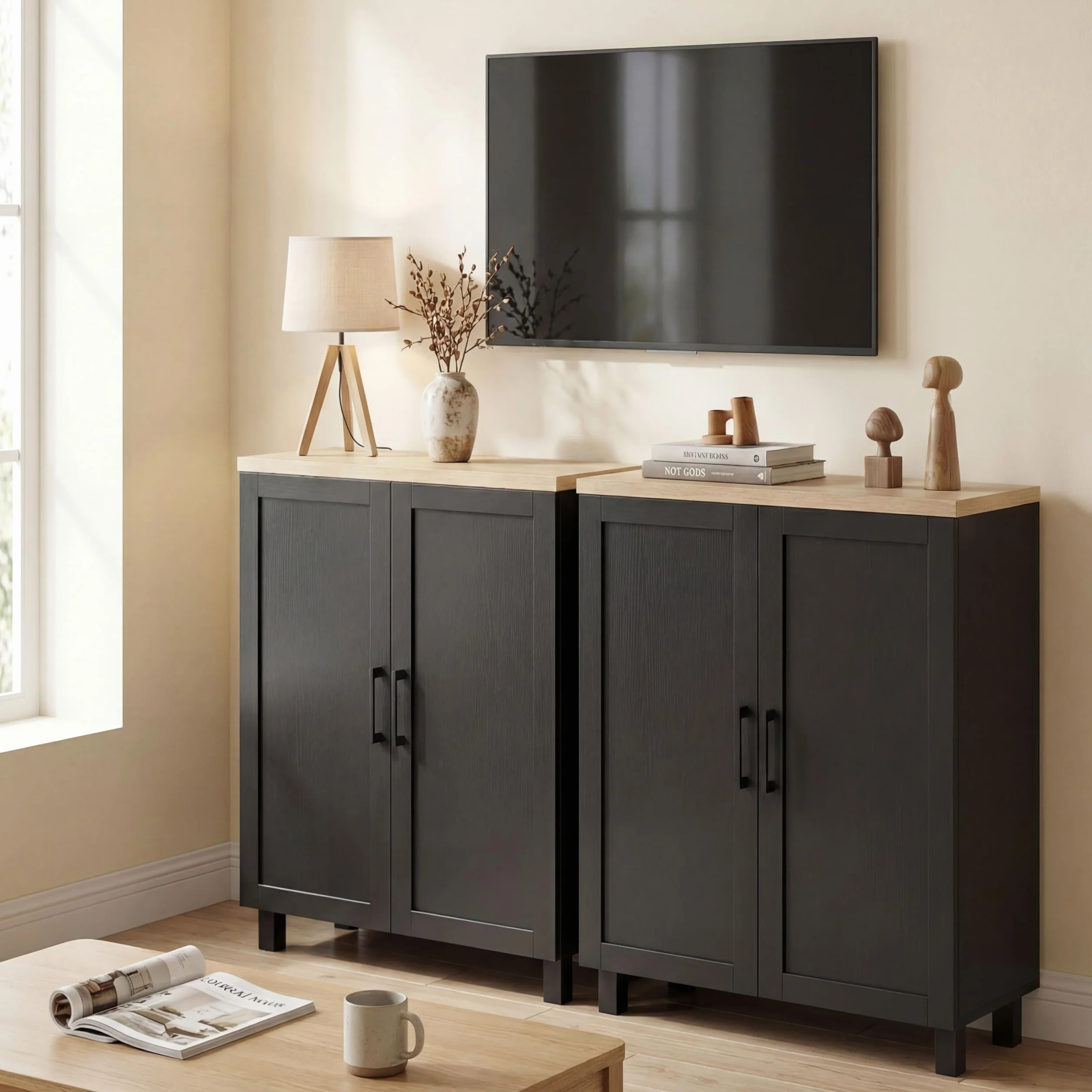 HOMCOM Aparador de 2 Puertas, Armario Estrecho con Estante Ajustable, 60x30x90 cm, Negro