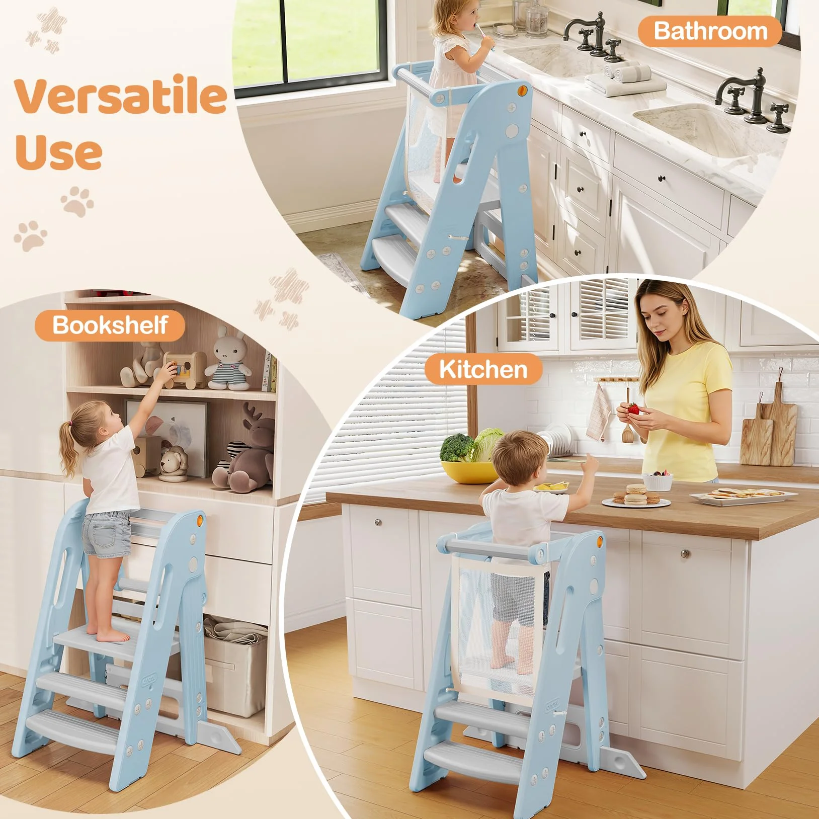 Onasti Torre de Aprendizaje Montessori Plegable Ajustable 2-3 Escalones Azul