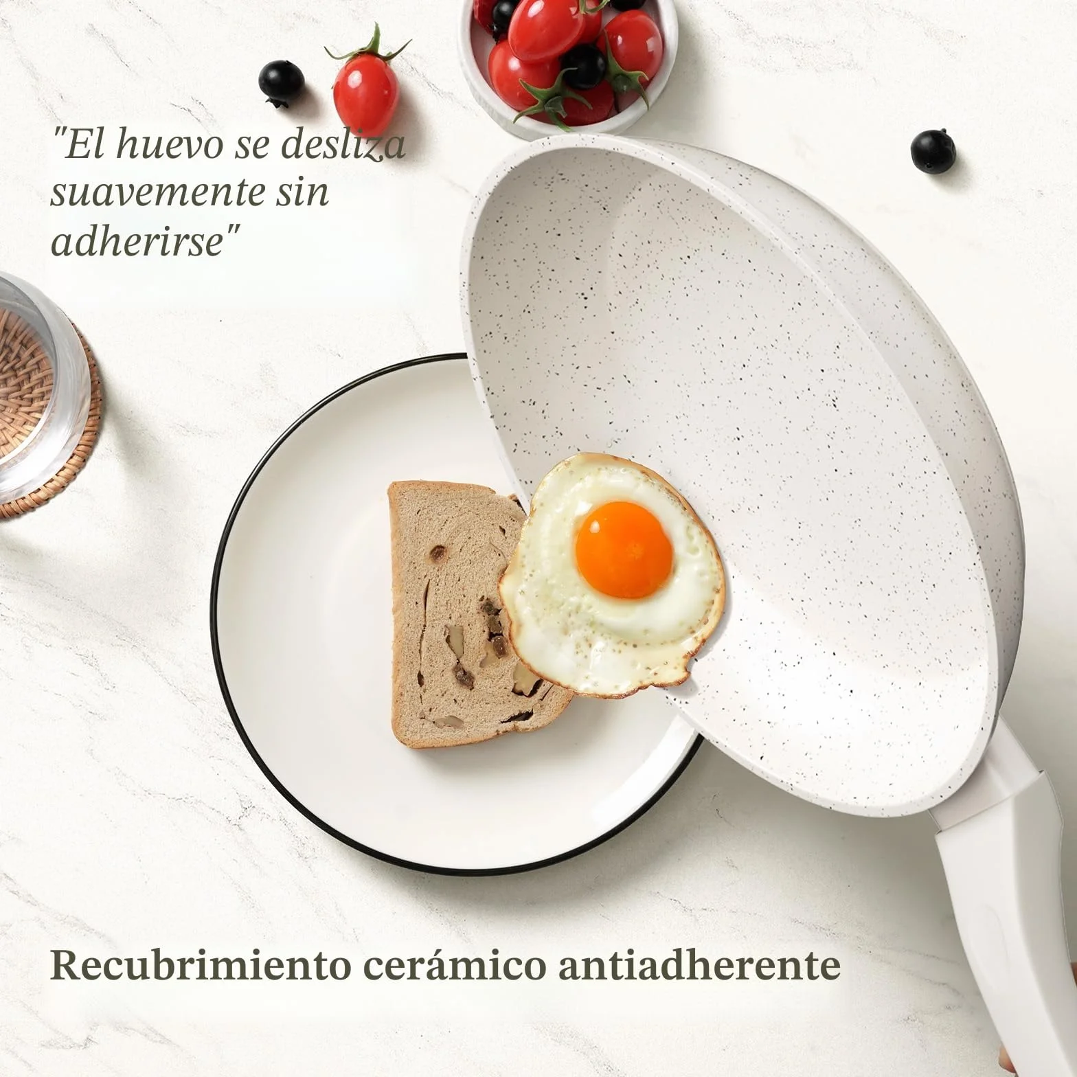 Innerwell Juego de 3 sartenes antiadherentes 20 + 24 + 28 cm, sartén de inducción con revestimiento antiadherente cerámico, sin PFOA, apto para horno y lavavajillas, Blanco