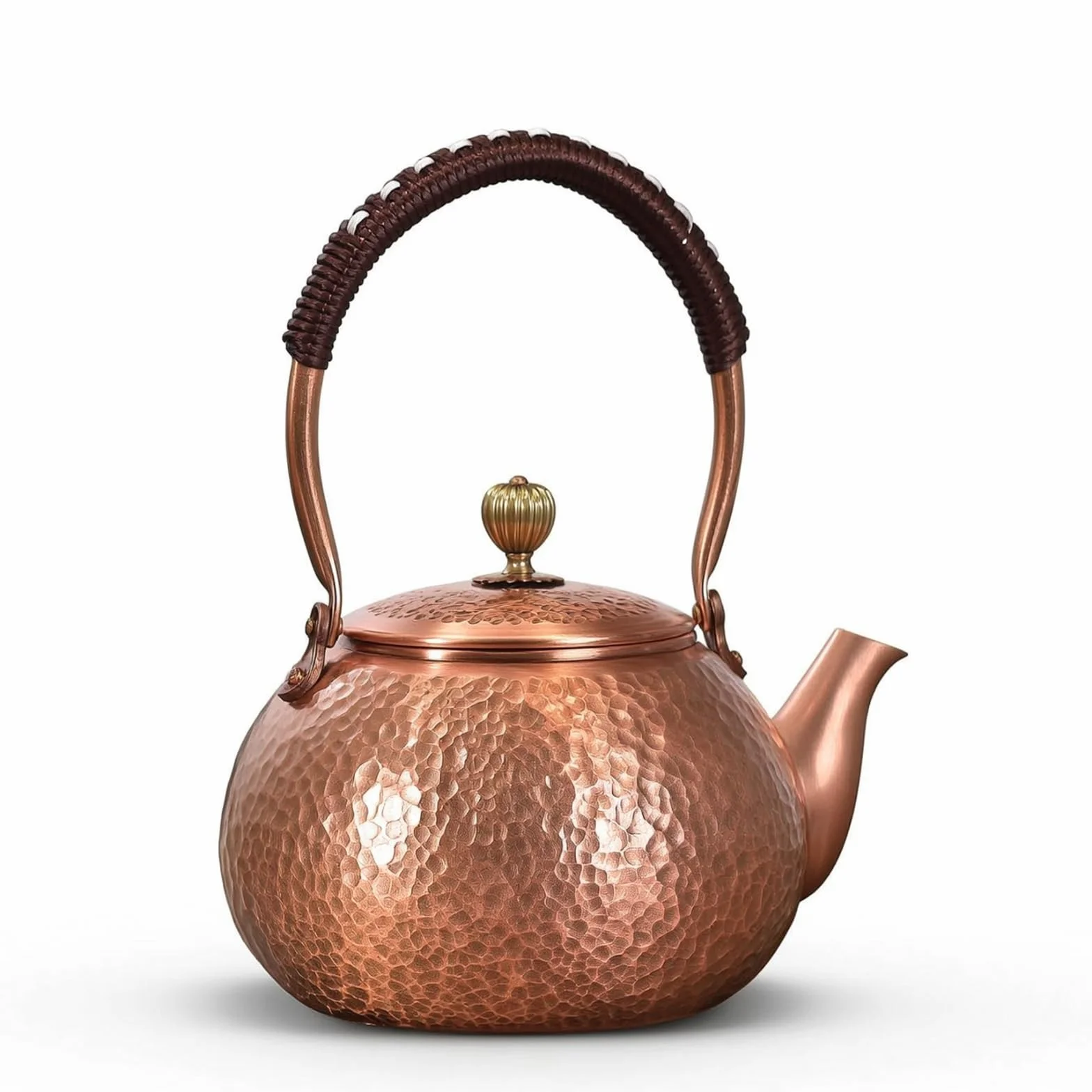 Tetera con Asa Resistente Tetera Cobre Práctico Hervidor para Aficionados l Té Té, 1200ml, Martillado