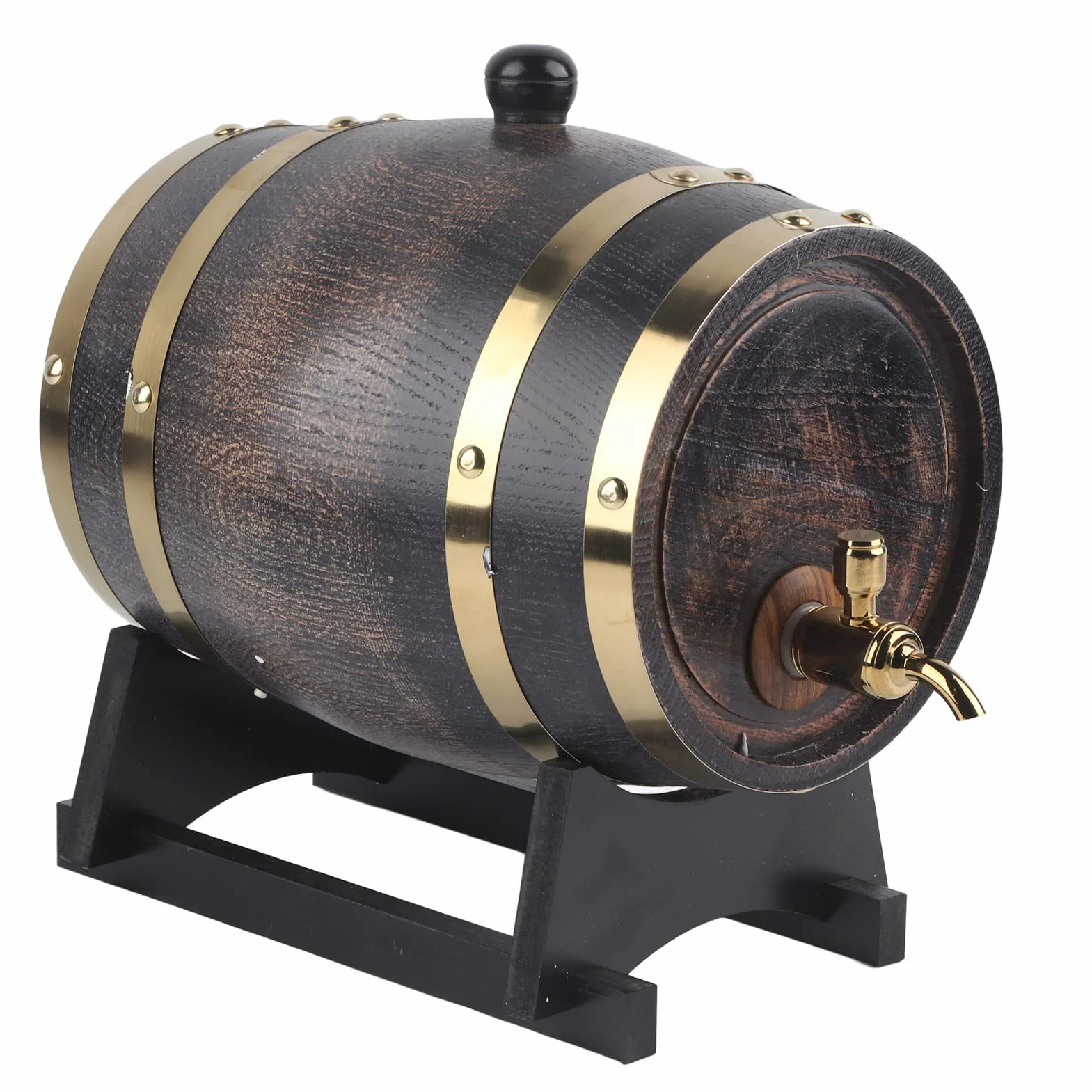 Barril de Whisky de Madera, Barril de Envejecimiento de Roble de 3L con 4 Soportes Y Grifo, Barril de Vino Tinto para Cervecero Casero, Destilador, Envejecimiento de Cócteles, Adecuado para Whisky, Ce