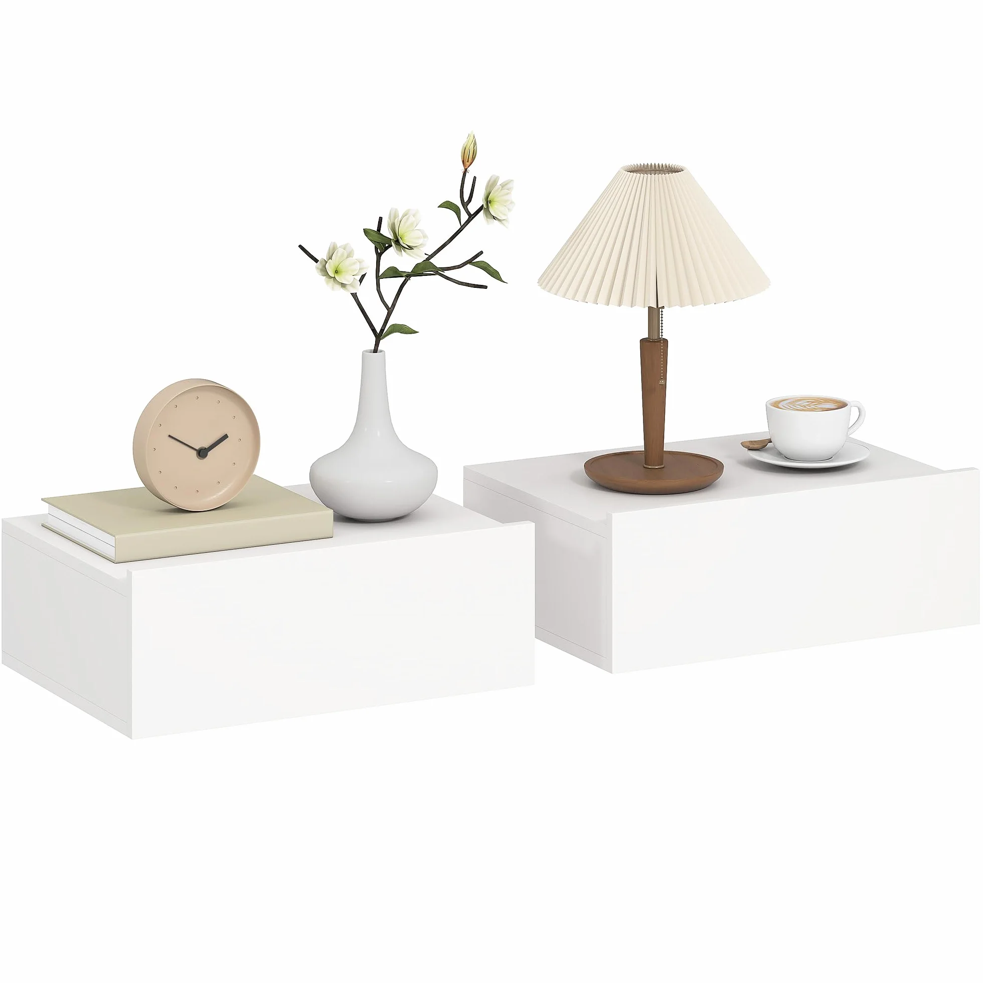 HOMCOM Set de 2 Mesitas de Noche Flotantes con 1 Cajón Diseño Montado en la Pared Estilo Moderno para Dormitorio 40x30x15 cm Blanco